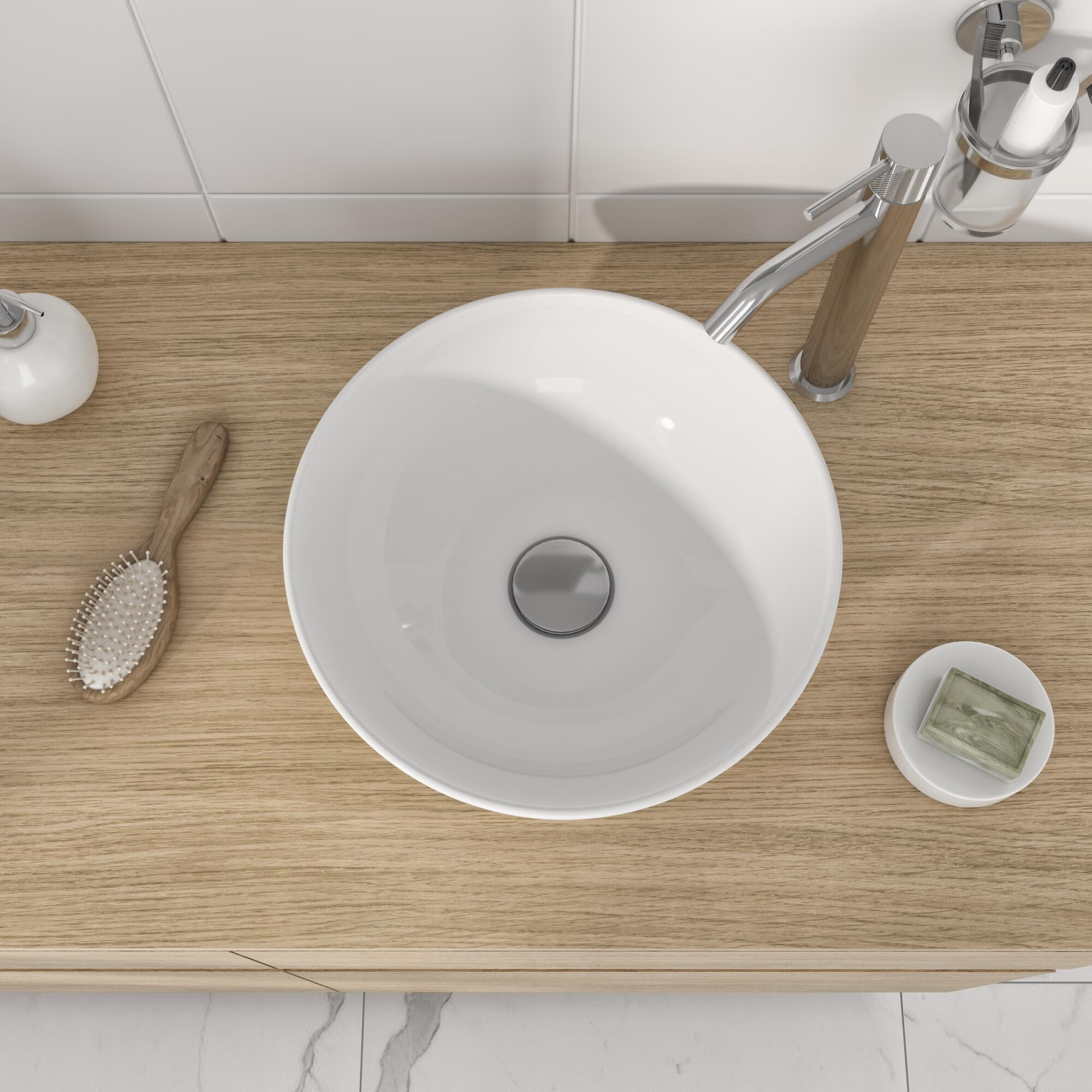 Vasque à poser céramique rond Essential Diam.33 cm blanc brillant - 6