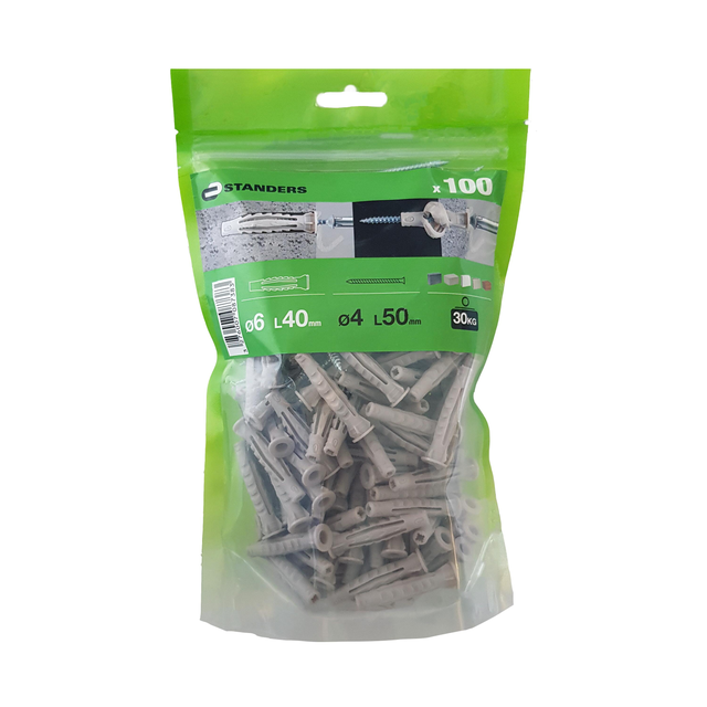 100 chevilles multi-matériaux et vis STANDERS, Ø6 x L. 40 mm