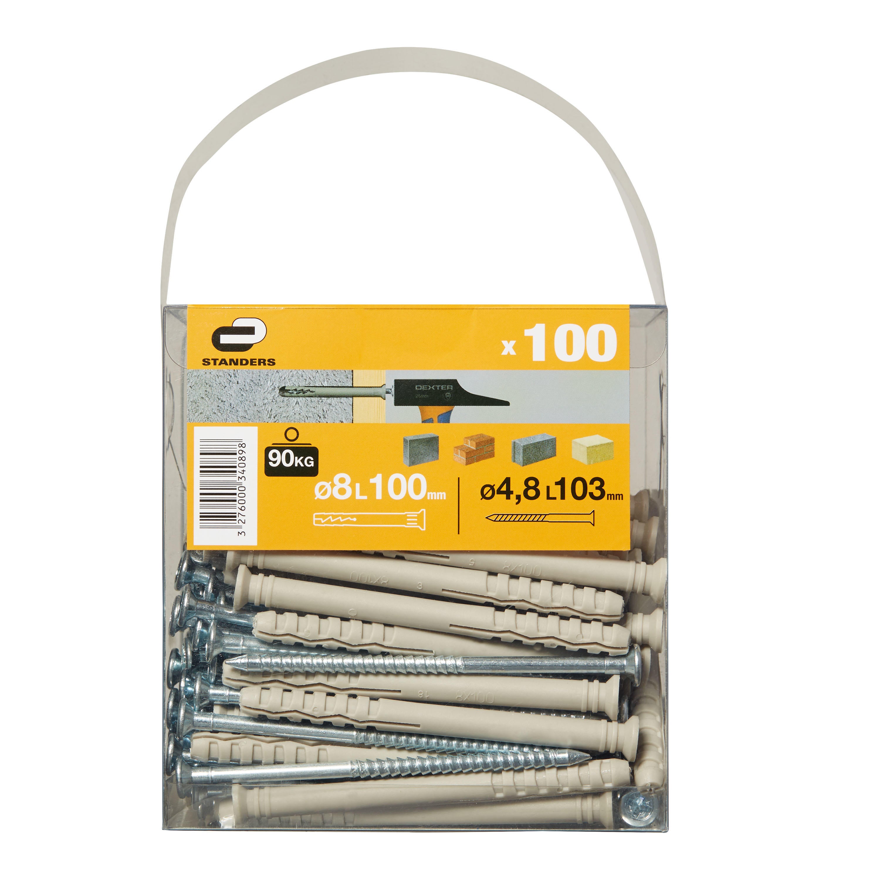 Kit chevilles et vis nylon STANDERS x 100, Diam. 8 x L.100 mm - 2