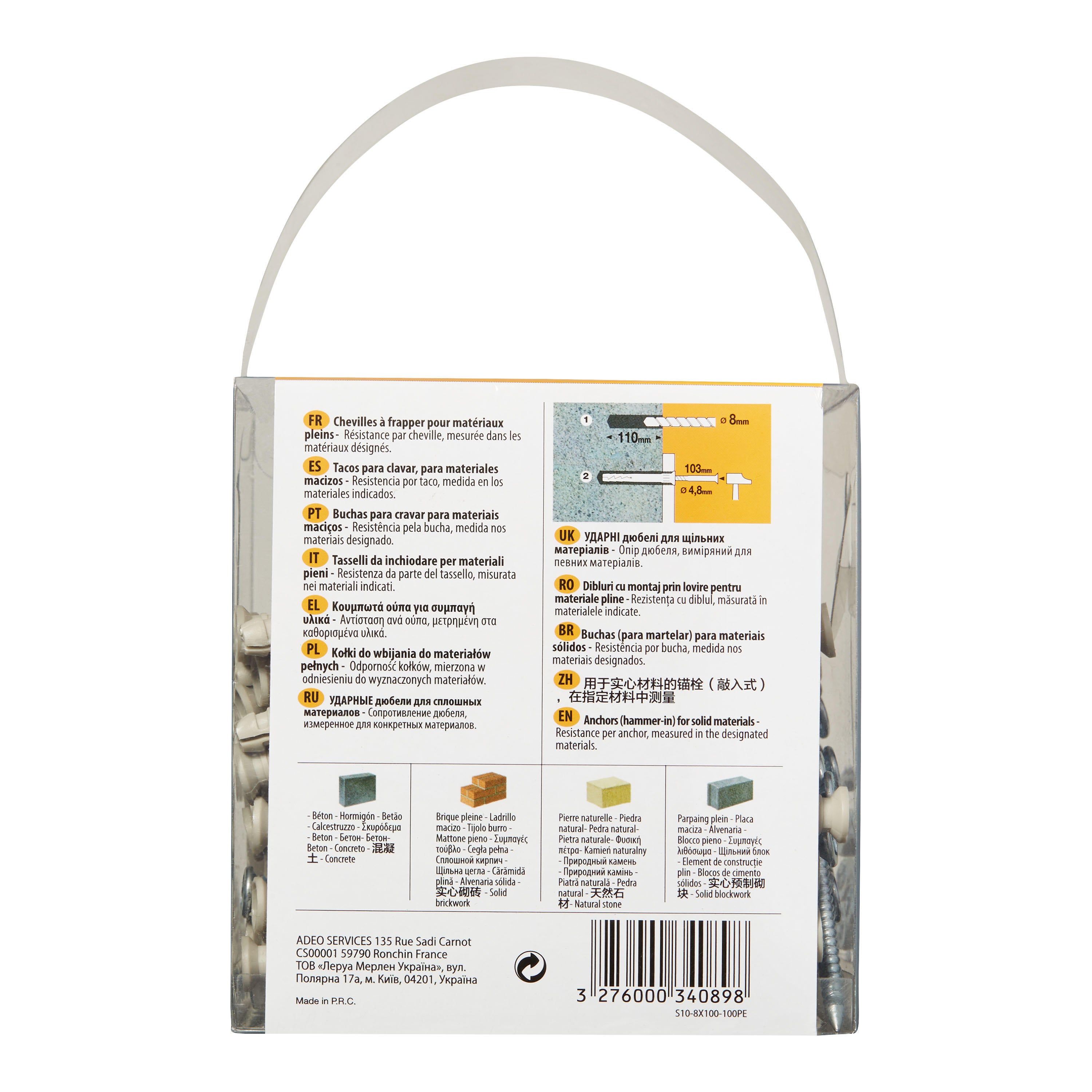 Kit chevilles et vis nylon STANDERS x 100, Diam. 8 x L.100 mm - 3