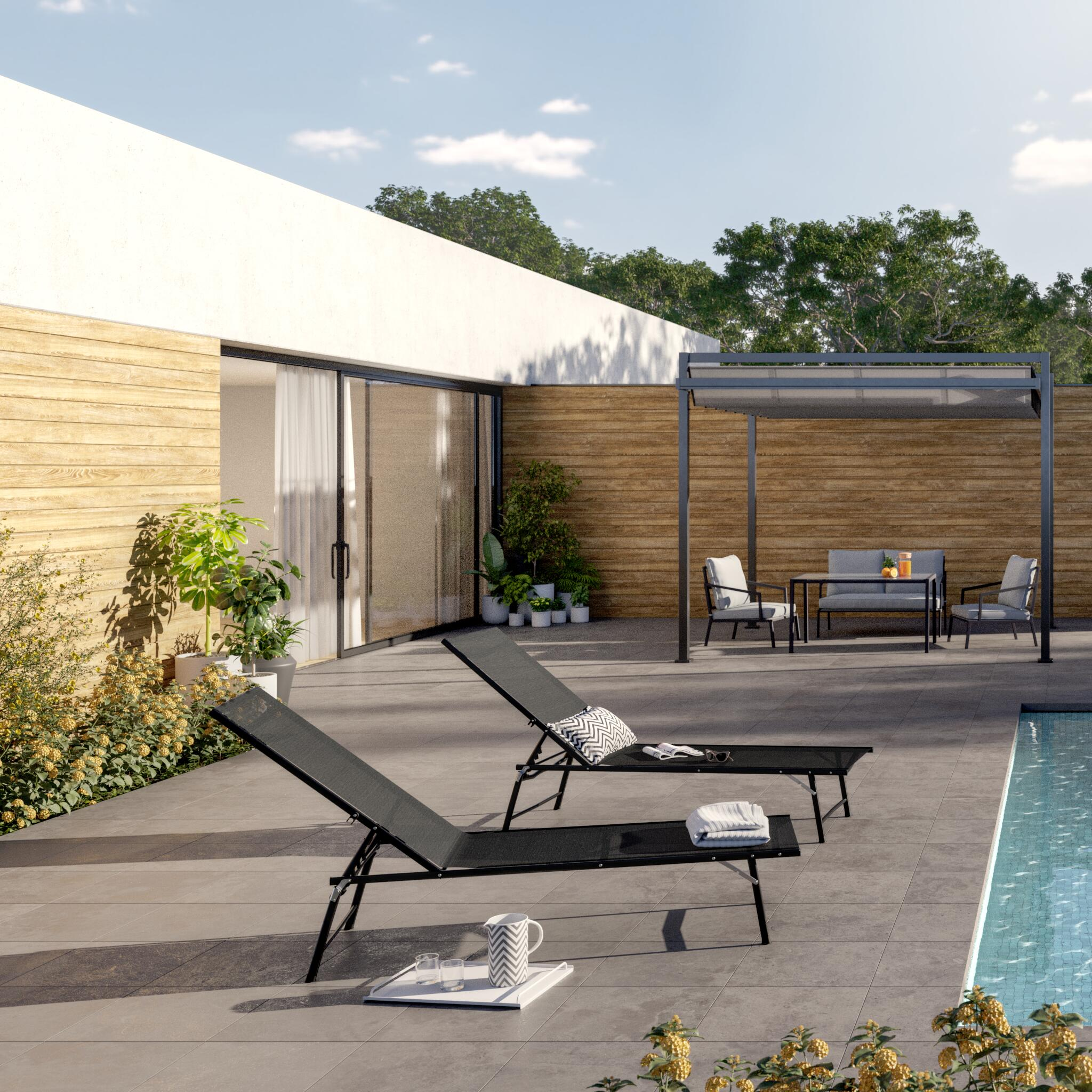 Bain de soleil MALLORCA en acier coloris noir - dossier réglable - 2