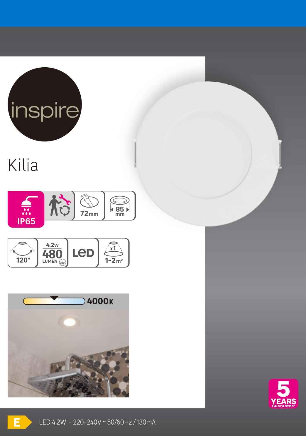 Kit 1 spot à encastrer salle de bains Kilia led intégrée 4000K INSPIRE blanc - 2