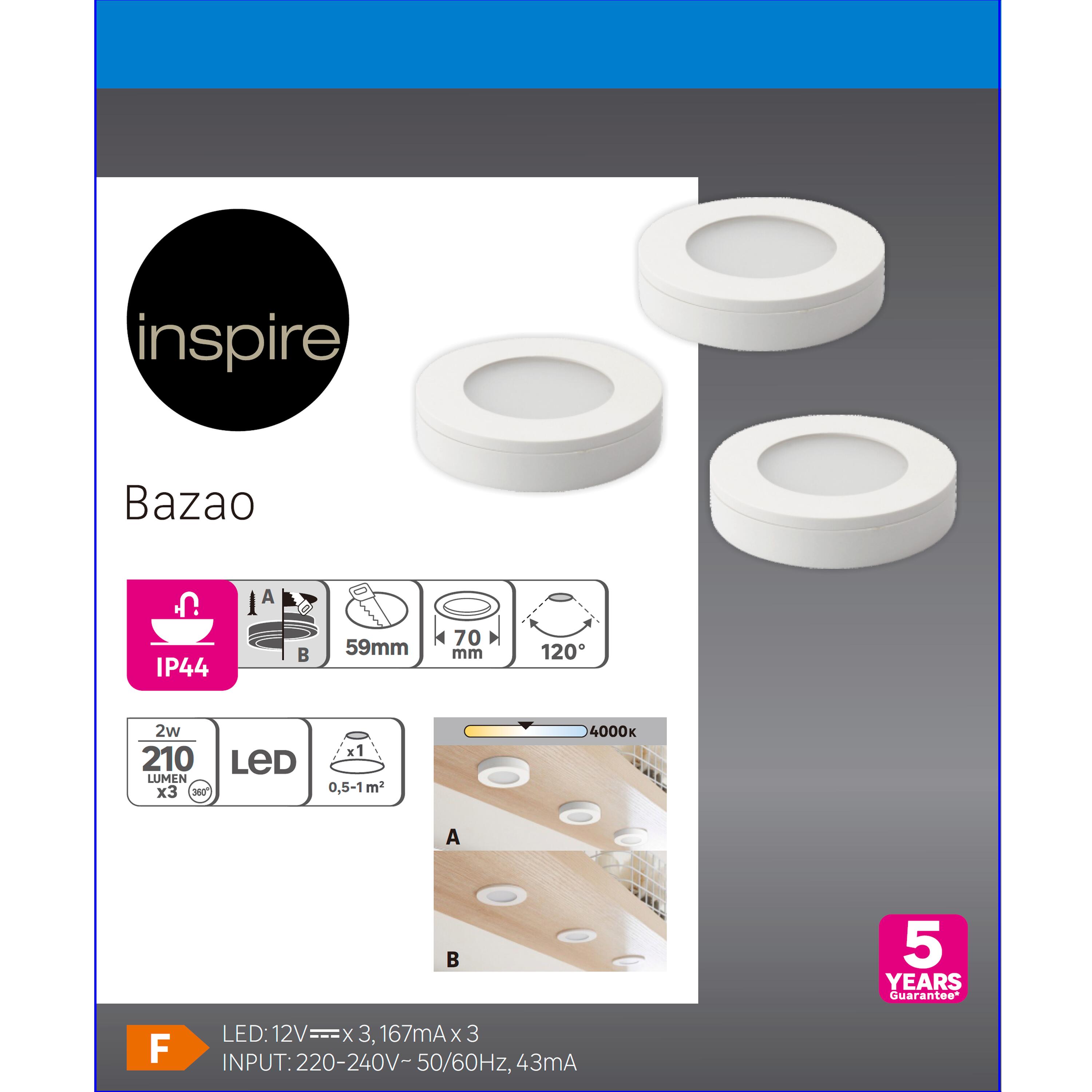 3 spots LED encastrés salle de bain IP44 Bazao, blanc neutre, blanc Inspire - 8