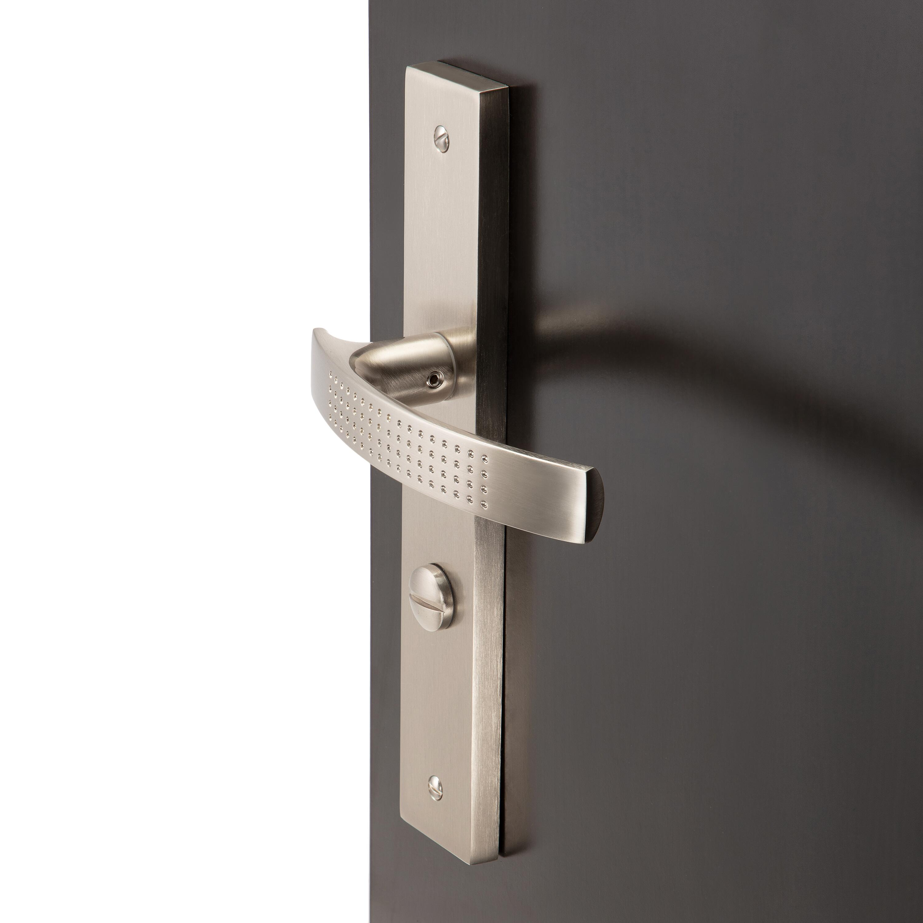 2 poignées sur plaque à condamnation Louna alu nickel brillant, entraxe 195 mm - 2