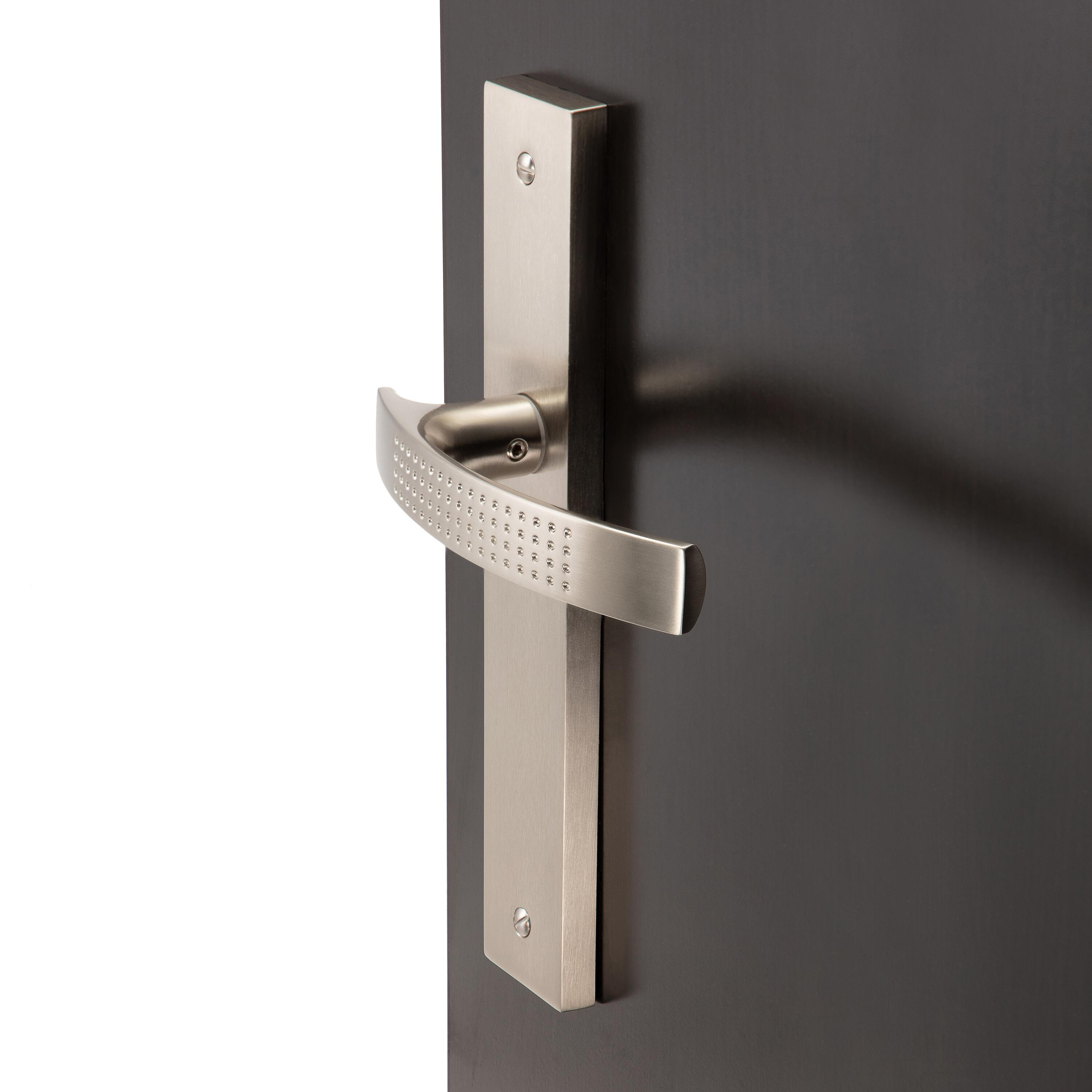 2 poignées sur plaque sans trou Louna aluminium nickel brillant, entraxe 195 mm - 2