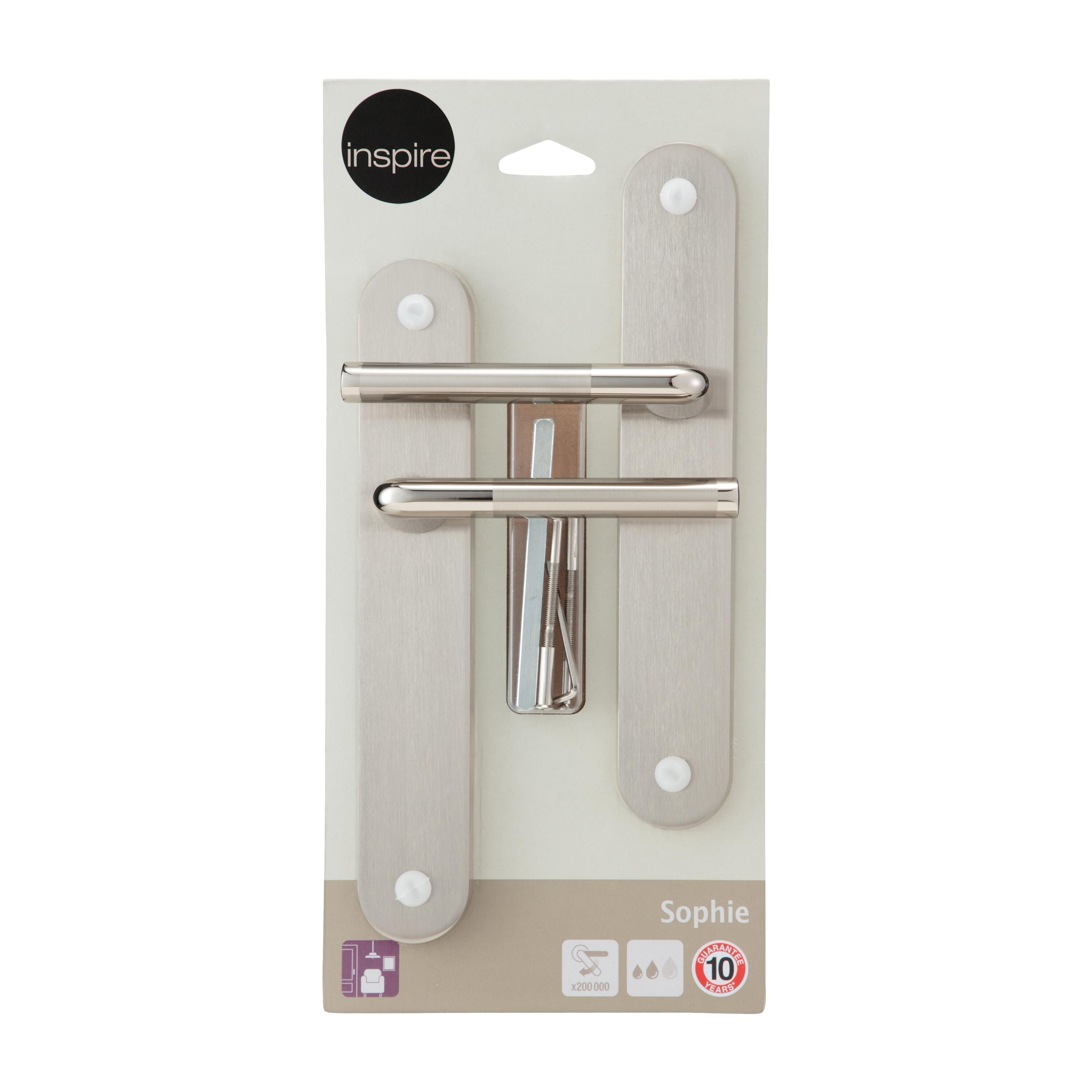 2 poignées sur plaque sans trou Sophie zamak nickel brillant, entraxe 195 mm - 6