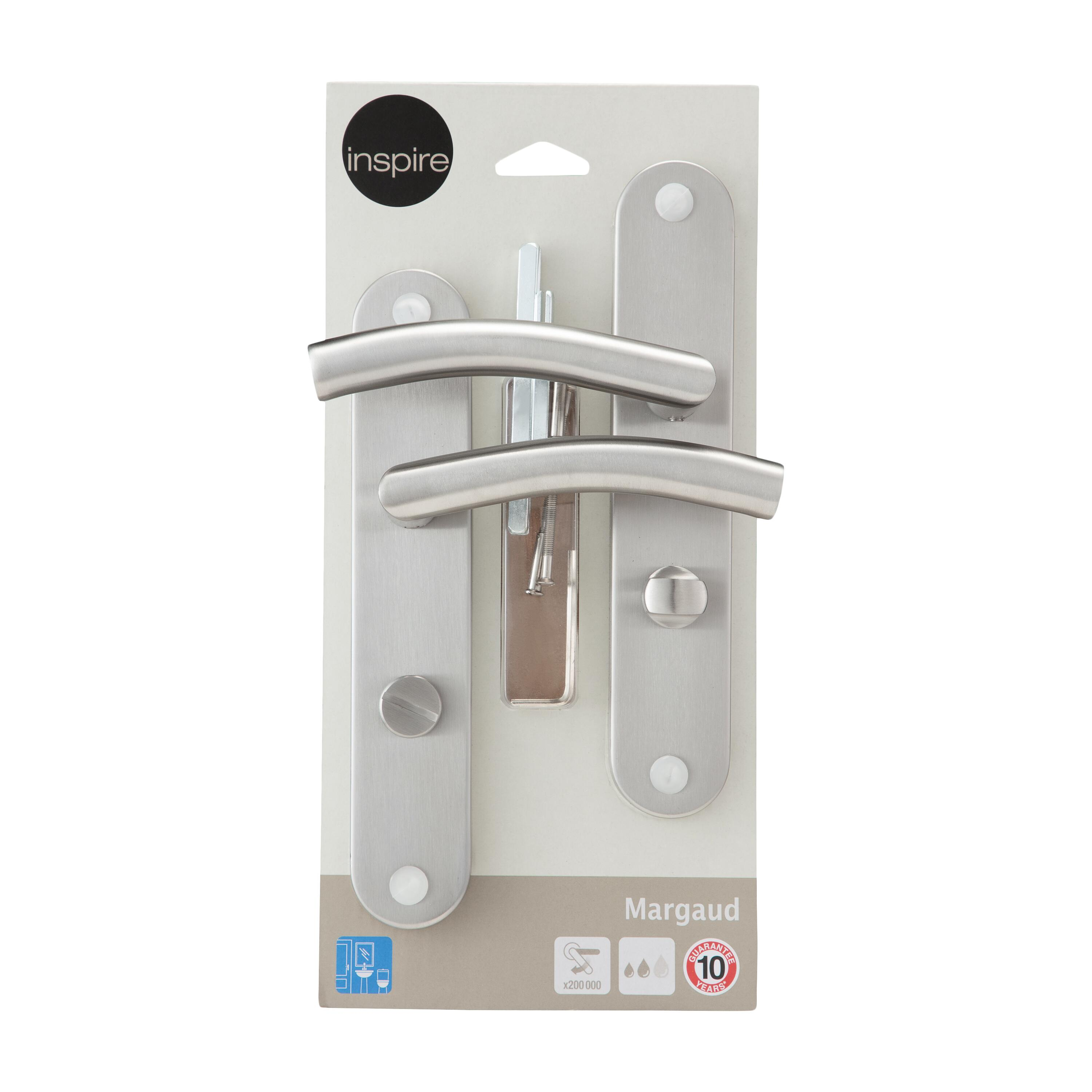 2 poignées sur plaque à condamnation Margaud acier inox brillant, entraxe 195 mm - 6