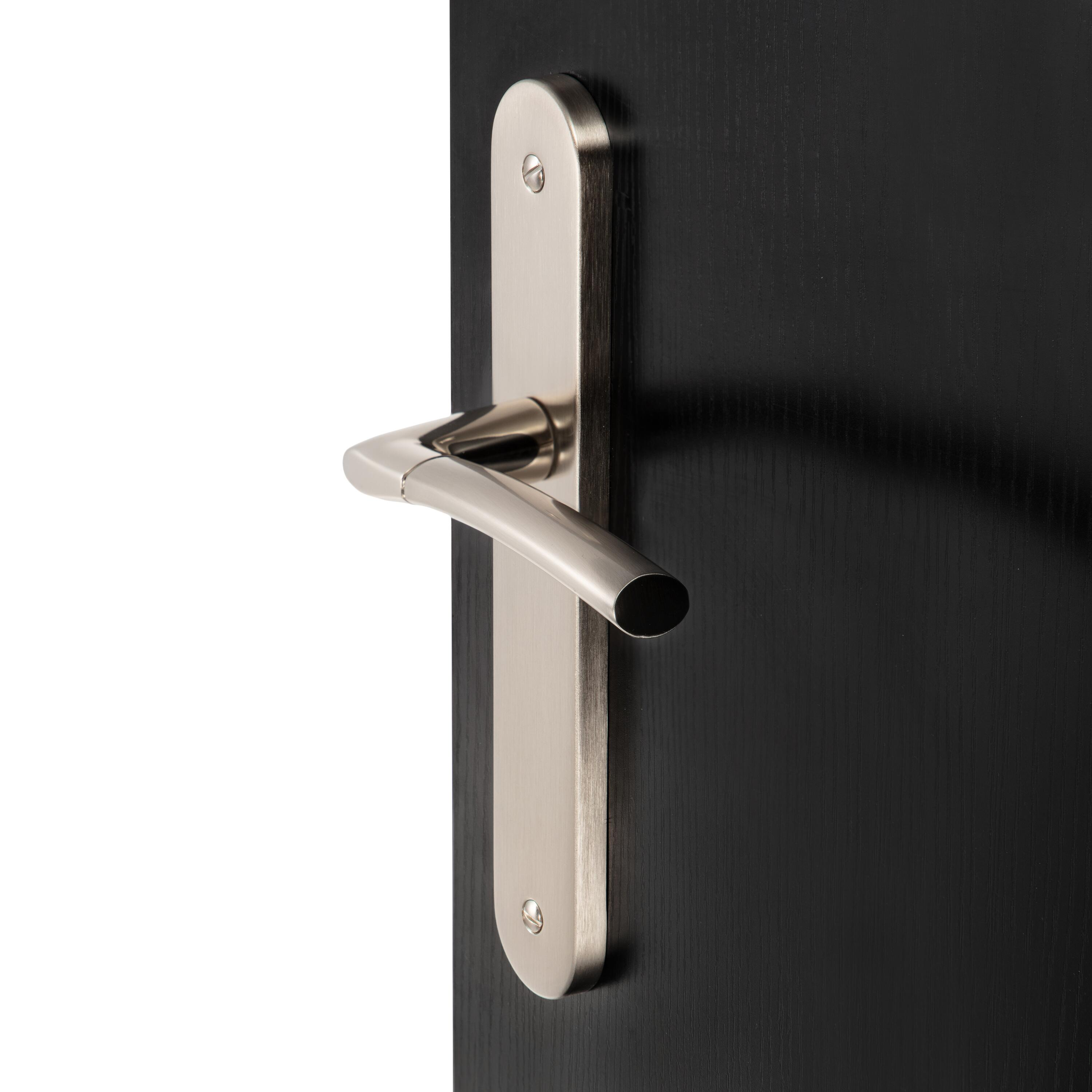 2 poignées sur plaque sans trou Eina zamak nickel brillant, entraxe 195 mm - 2