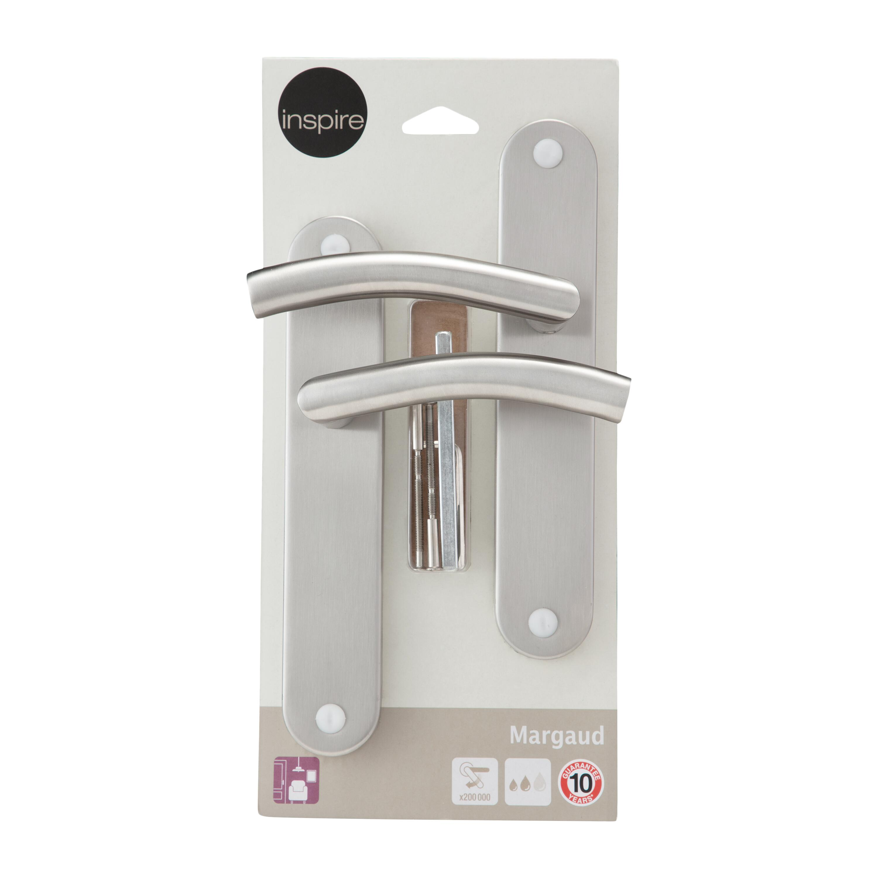 2 poignées sur plaque sans trou Margaud acier inox brillant, entraxe 195 mm - 6