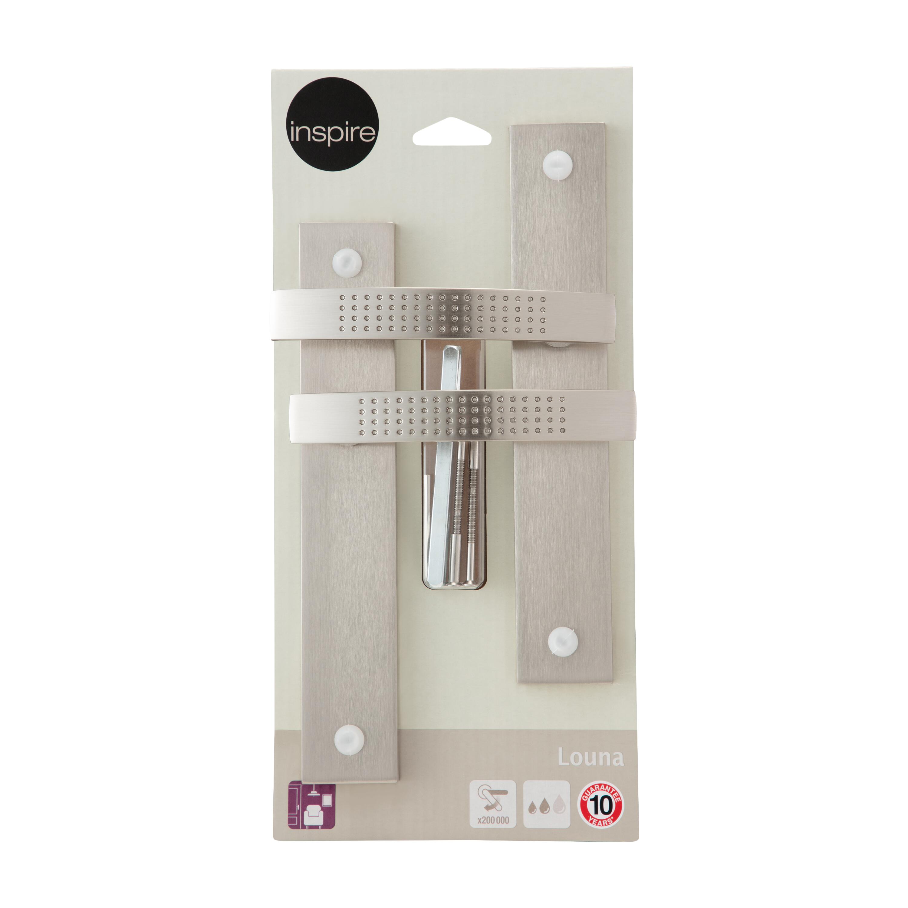 2 poignées sur plaque sans trou Louna aluminium nickel brillant, entraxe 195 mm - 6