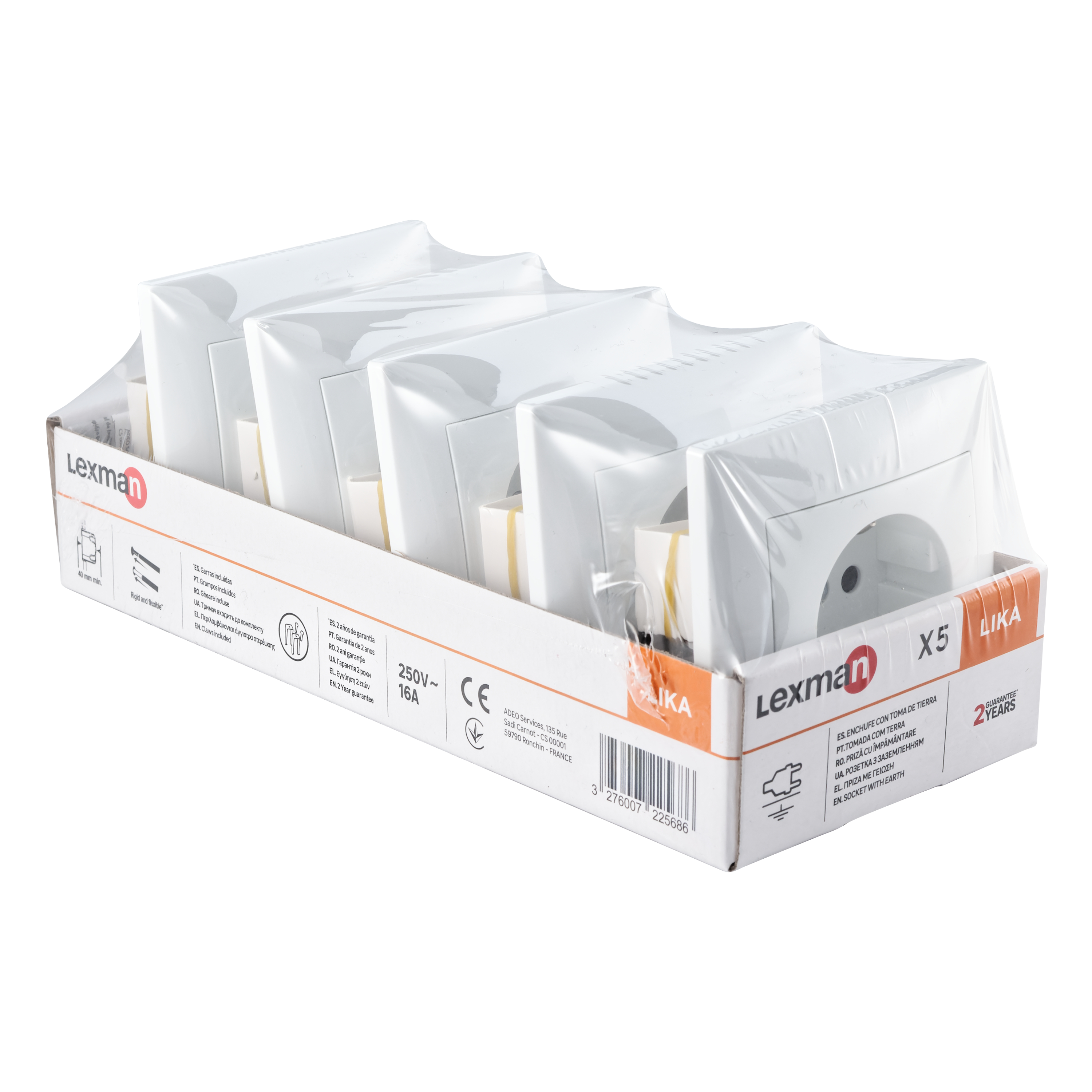 Pack 5 tomadas 2P+T LIKA BRANCO - 2