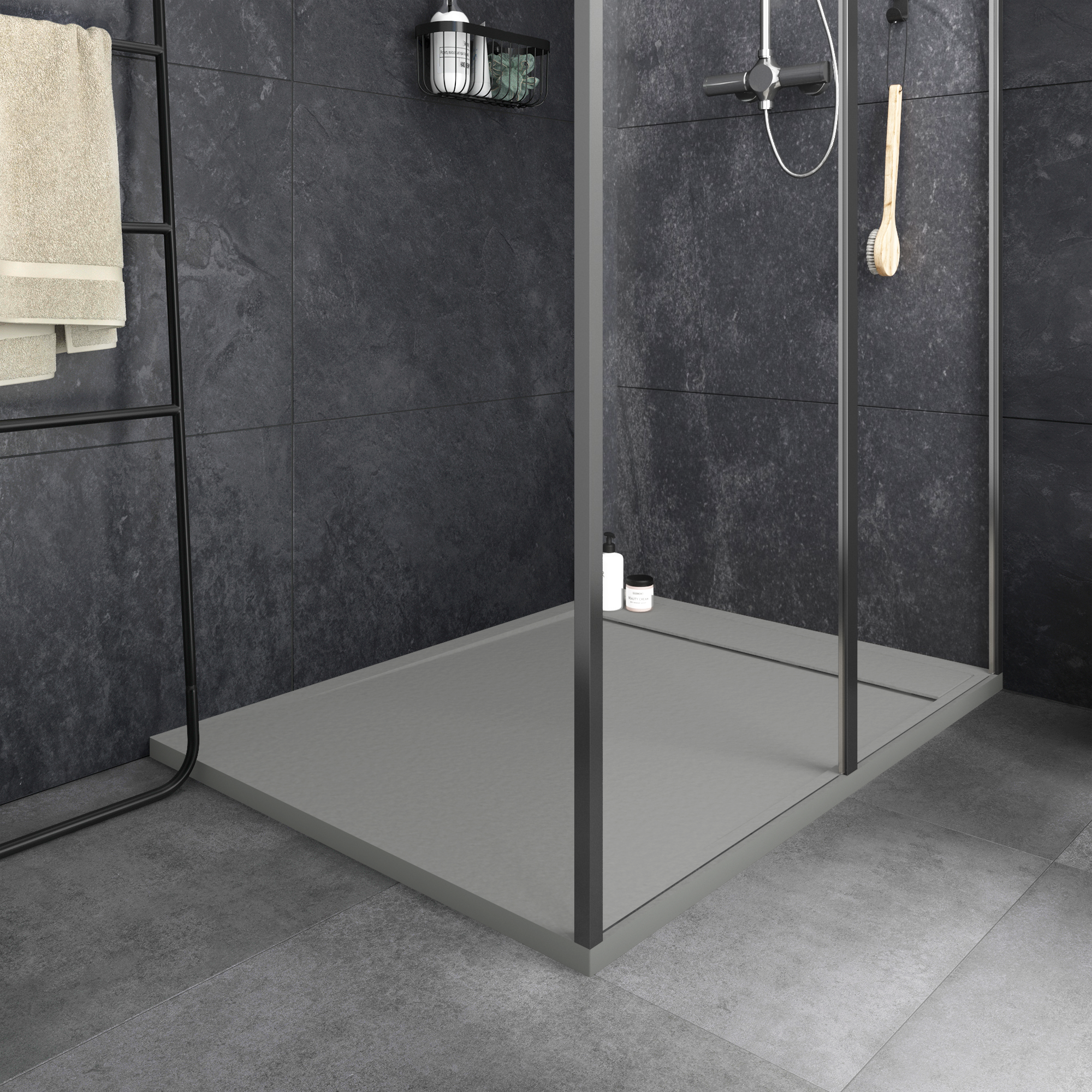 Piatto doccia SENSEA in resina Neo grigio L 90 x L 120 x H 3 cm opaco effetto pietra - 2