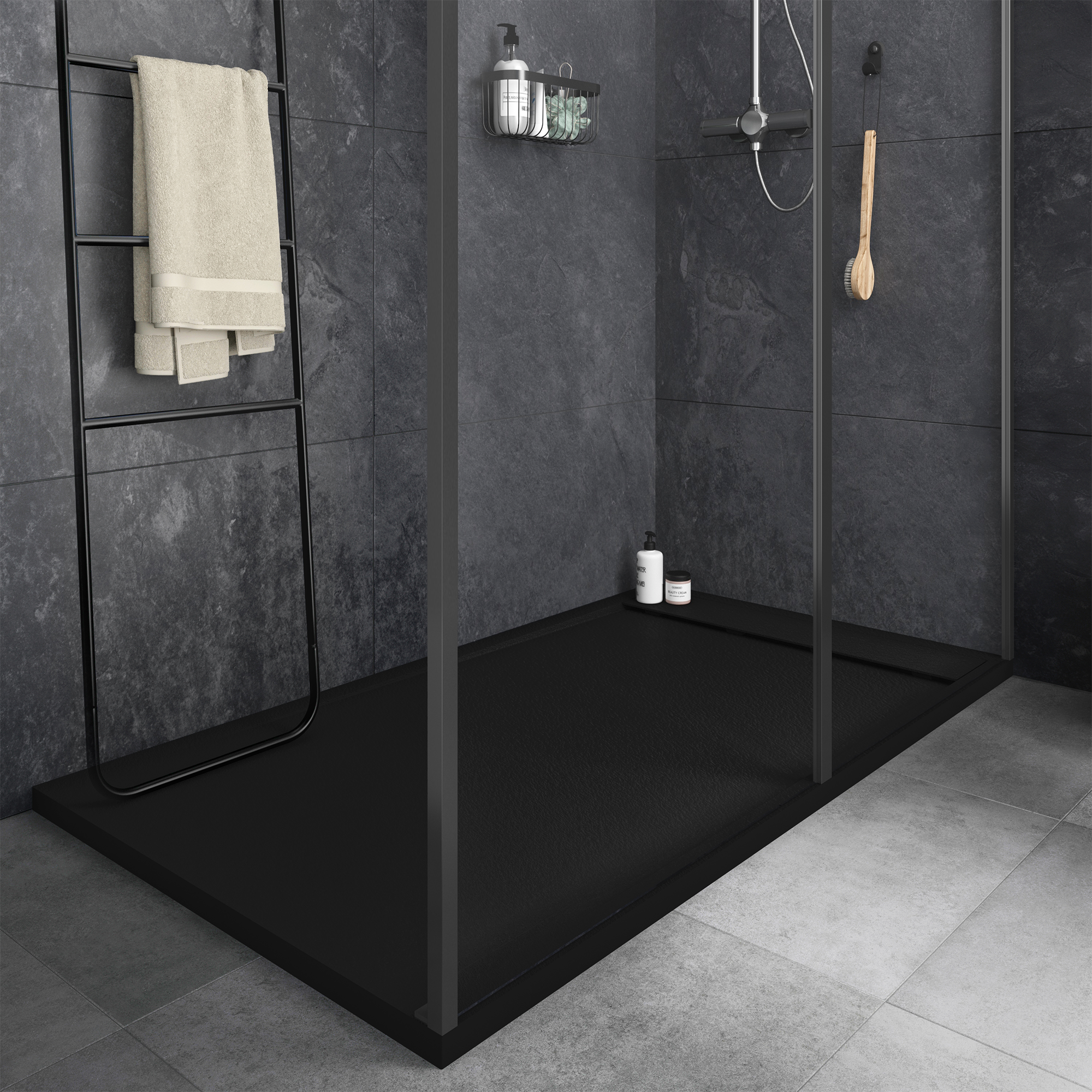 Base de douche noire svelte ultra mince 48 X 36