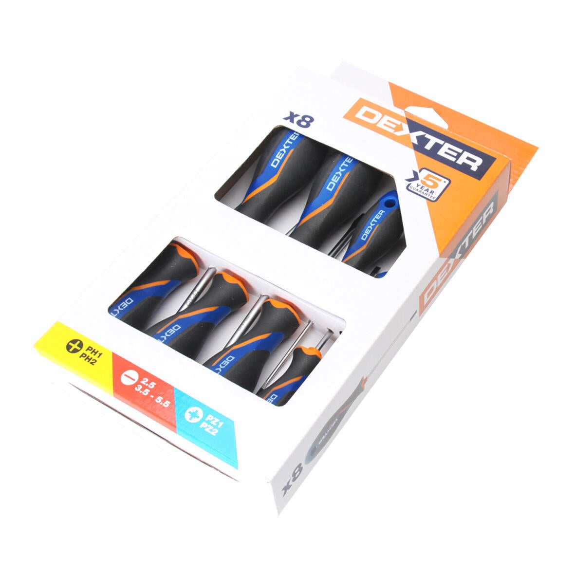 Jeu de 8 tournevis DEXTER, poignée ergonomique, PH PZ SL - 2