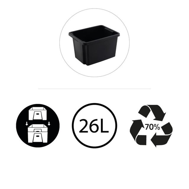 Bac de manutention noir, 26L, H.26 x l.43 x P.34 cm