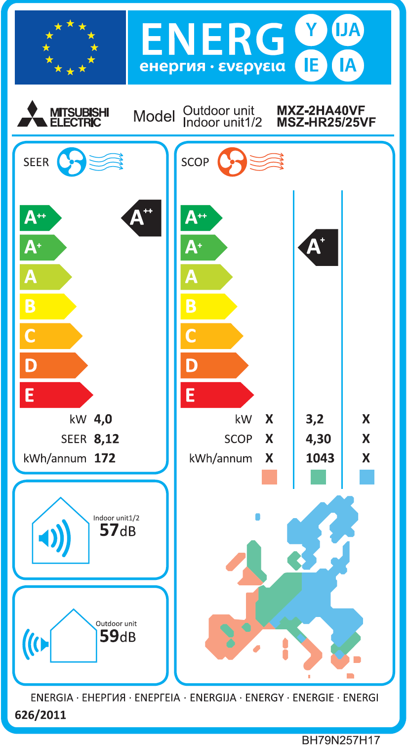 Unità esterna condizionatore MITSUBISHI ELECTRIC dual 13.600 BTU 4 KW R32 Inverter A++/A+ serie HR - 3