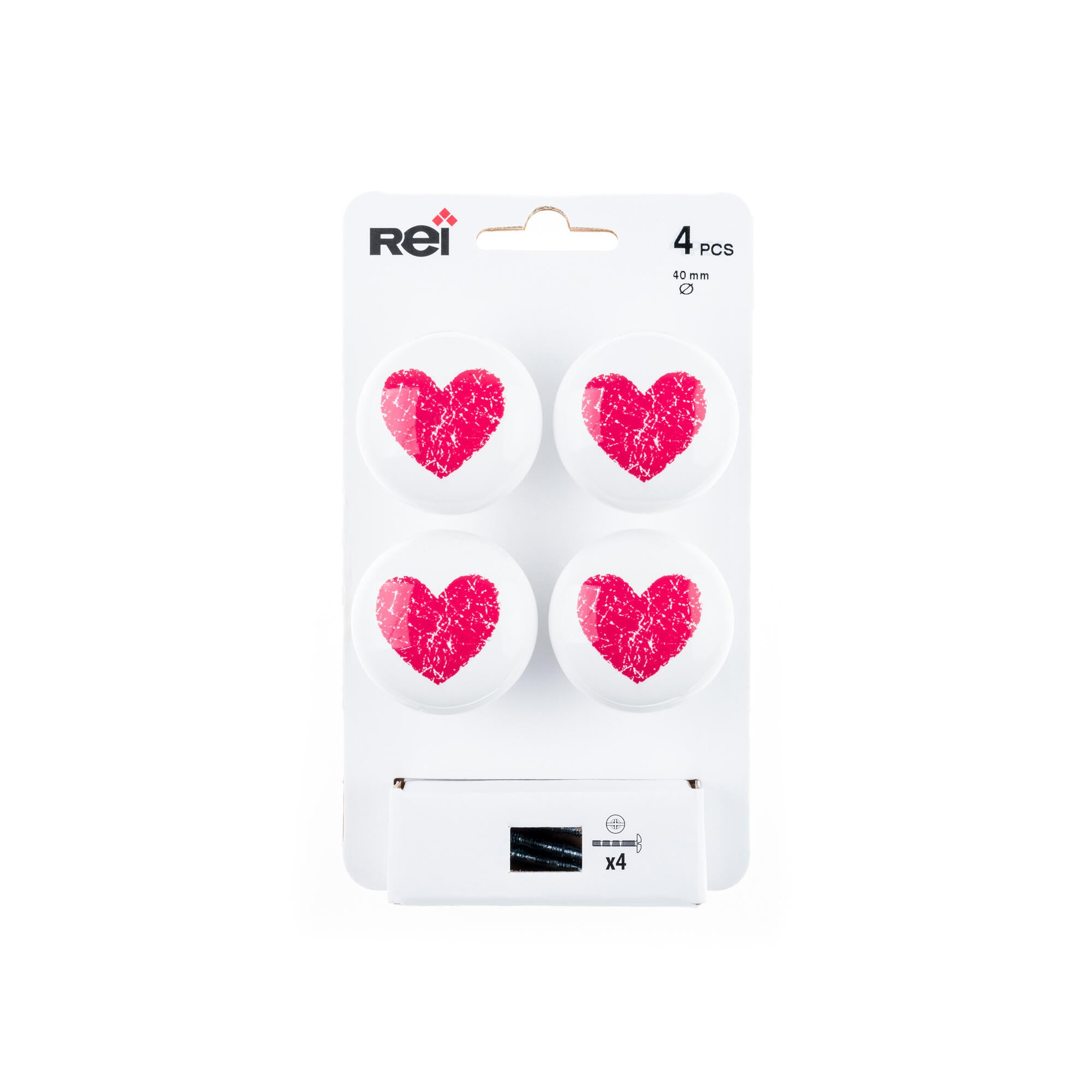 4 boutons de meuble Cœur, porcelaine blanc / rouge - 5