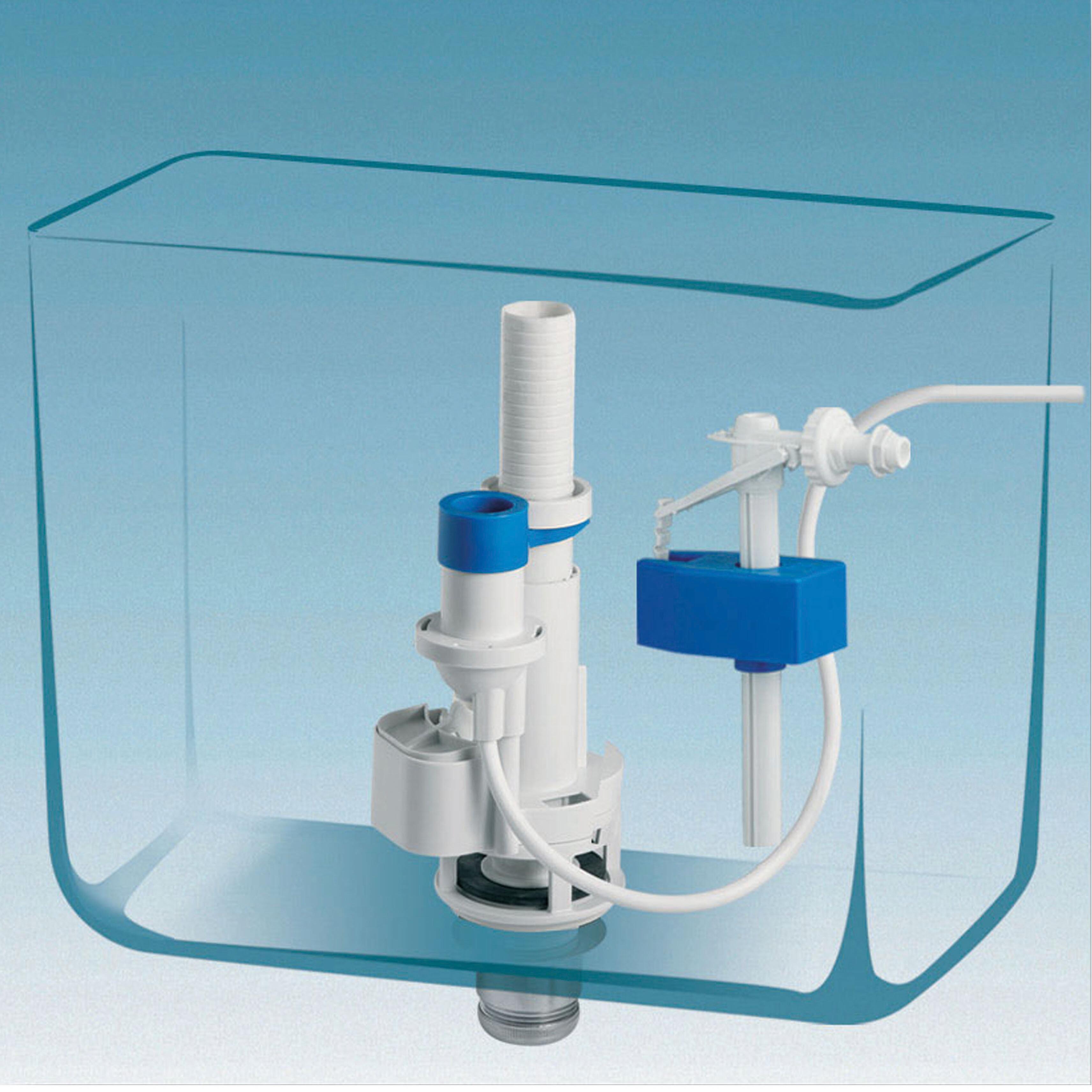 Edouard Rousseau - Meccanismo di scarico dell'acqua con chiusura lampo per serbatoio WC apparente, 3,5 l/sec, standard NF – serbatoio da 255 a 455 mm di altezza