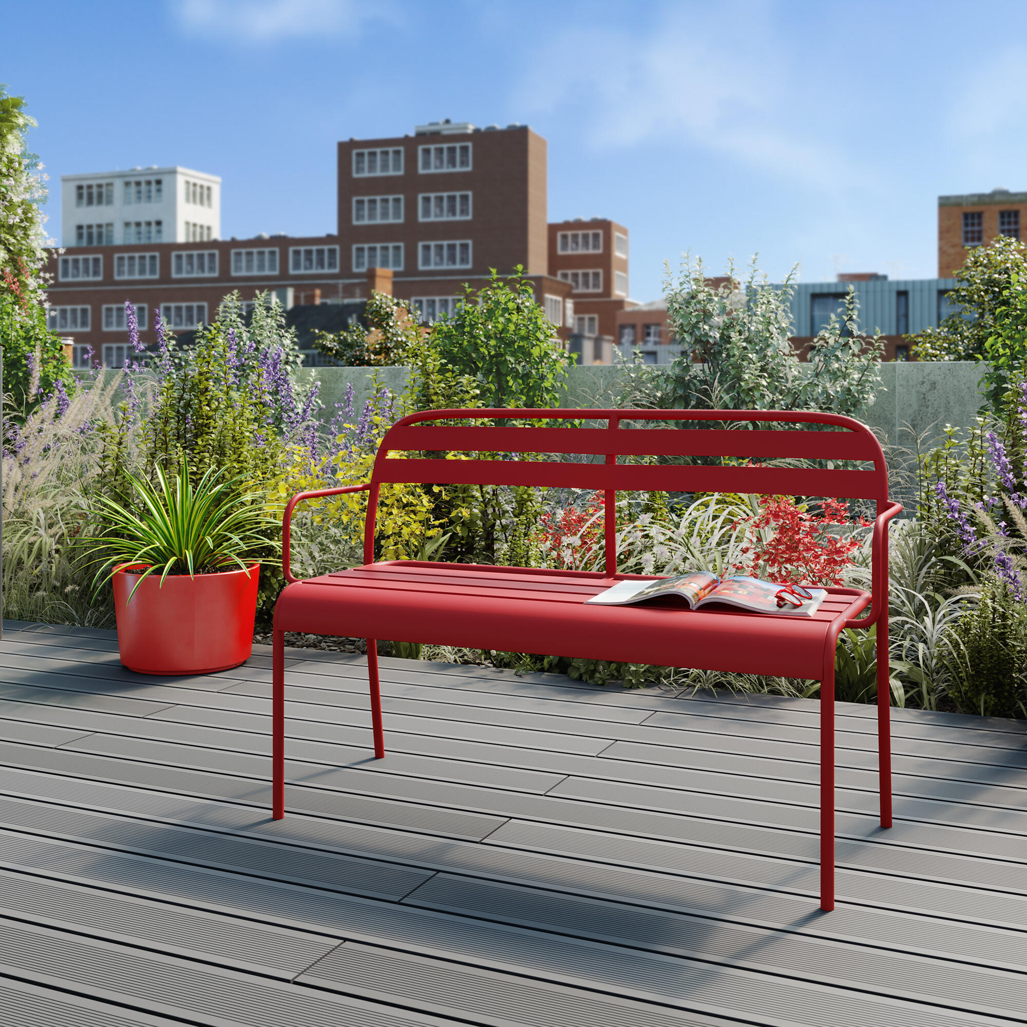 Banco de jardim METAL 118CM VERMELHO - 3