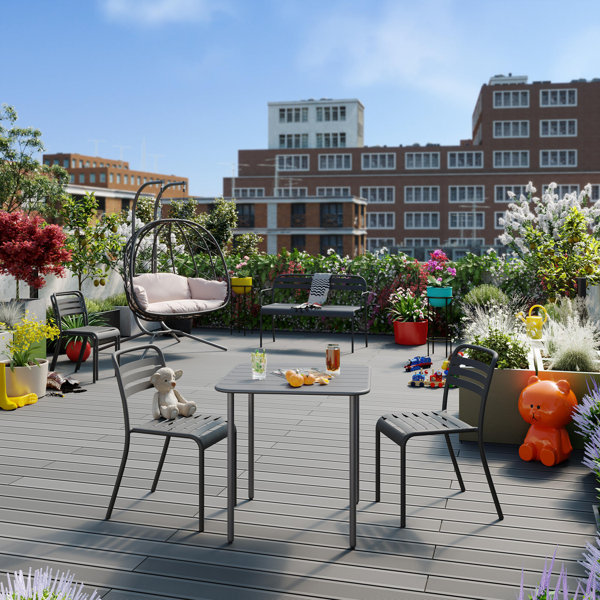 Sedia da giardino in acciaio antracite Cafe, seduta in acciaio grigio - 8