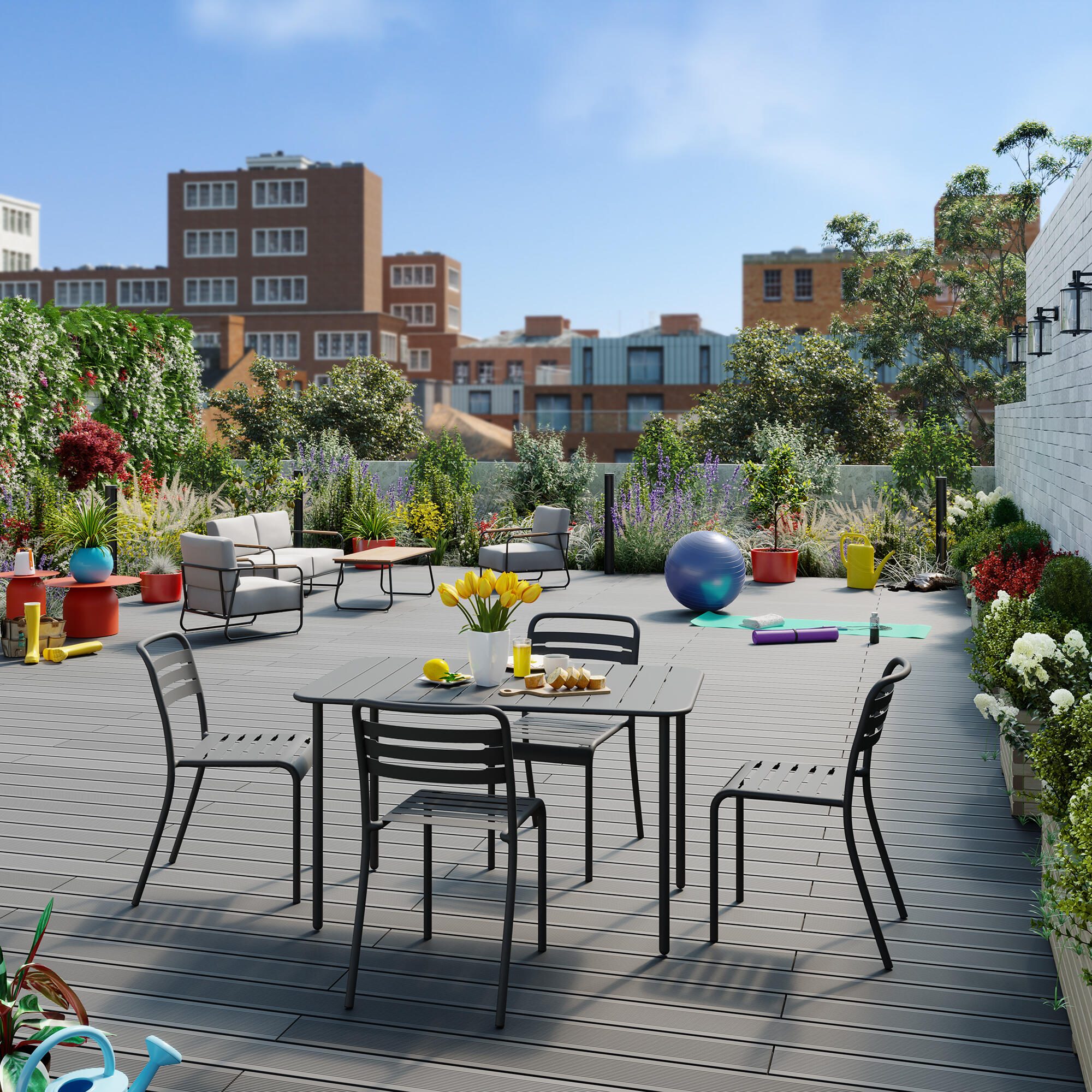 Sedia da giardino in acciaio antracite Cafe, seduta in acciaio grigio - 2