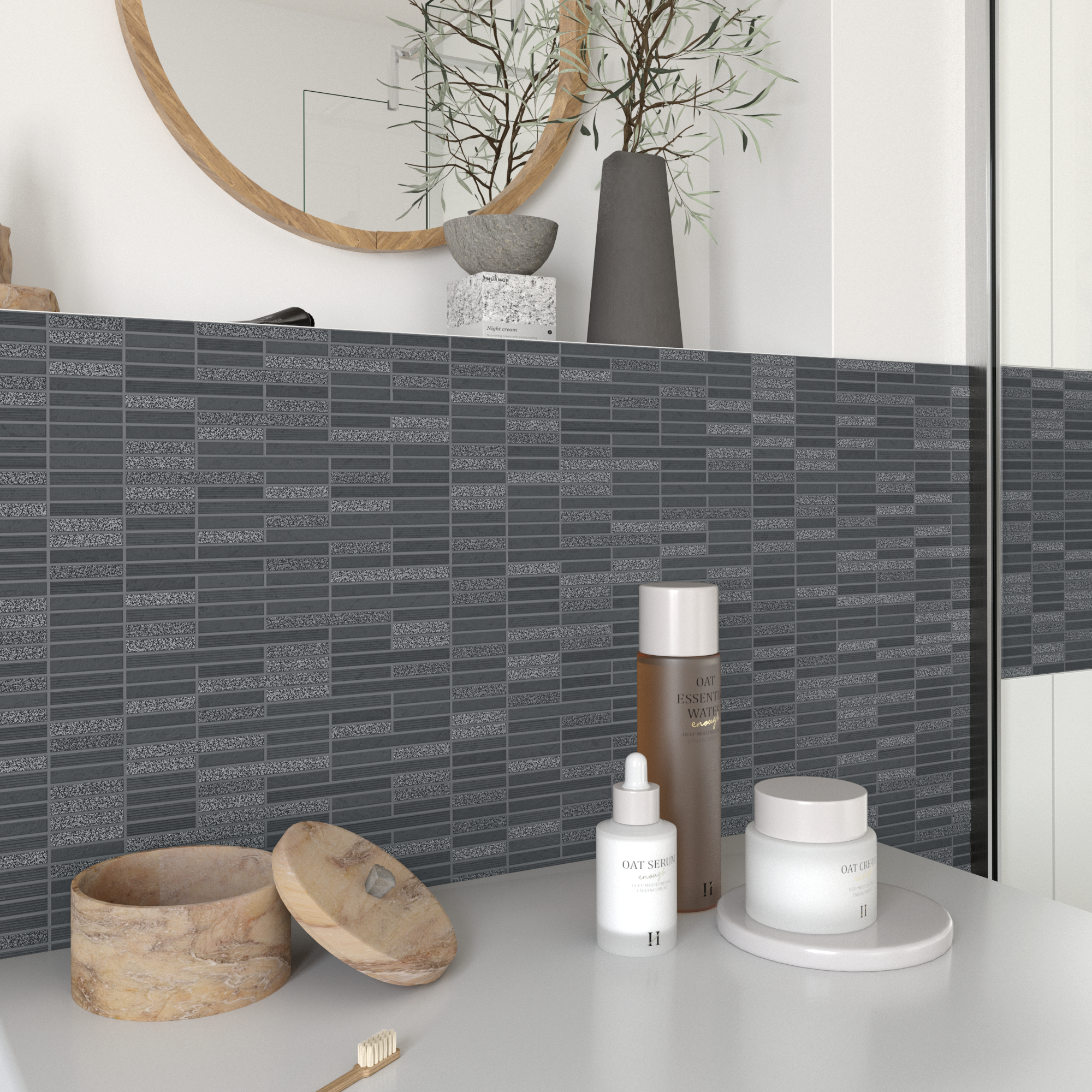 1 plaque de mosaïque mur / sol Zen-bamboo marbre anthracite 30 x 29 cm ARTENS - 2