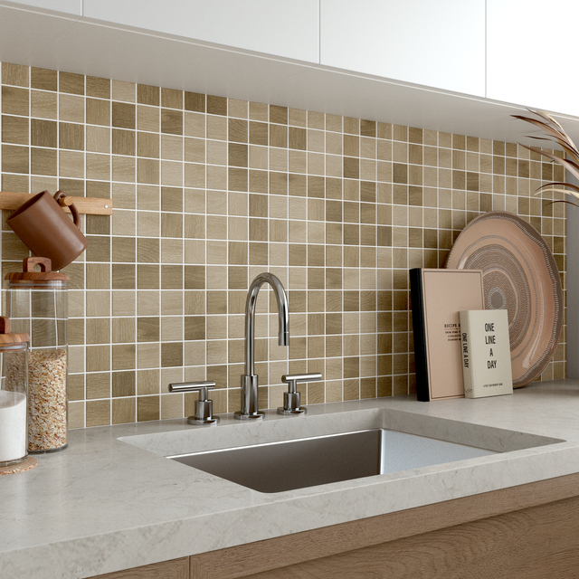 Piastrella Mosaico in porcellana Living mix marrone e beige opaco L 30 x L 30cm x Sp. 6 mm
