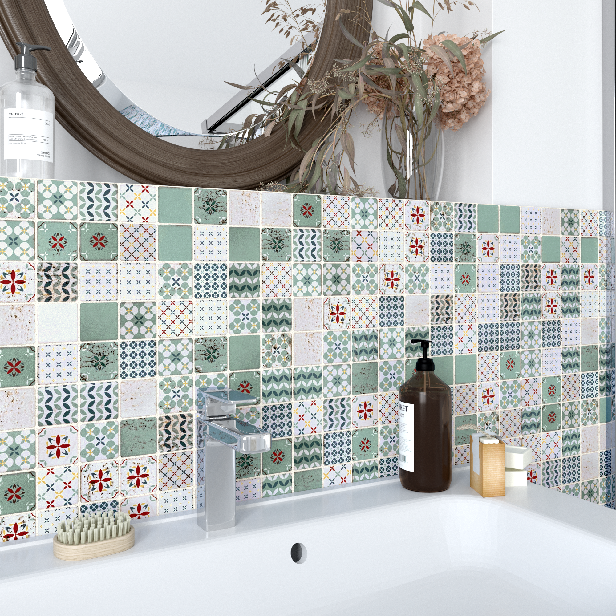 Mosaico in travertino Locarno multicolore opaco L 30 x L 30cm x Sp. 8 mm - 2