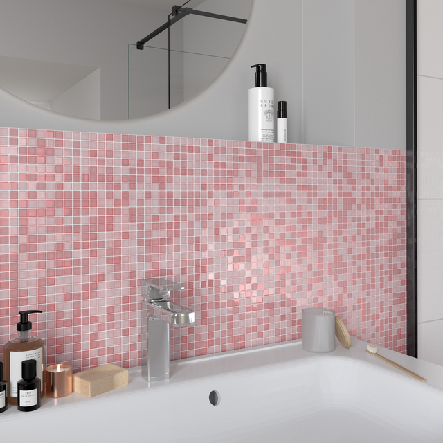 Piastrella Mosaico in vetro Candy mix rosa e bianco satinato L 30 x L 30cm x Sp. 8 mm