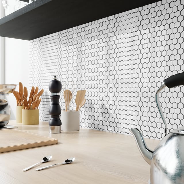 Mosaico in porcellana Hexa bianco lucido L 31 x L 26.5cm x Sp. 6 mm