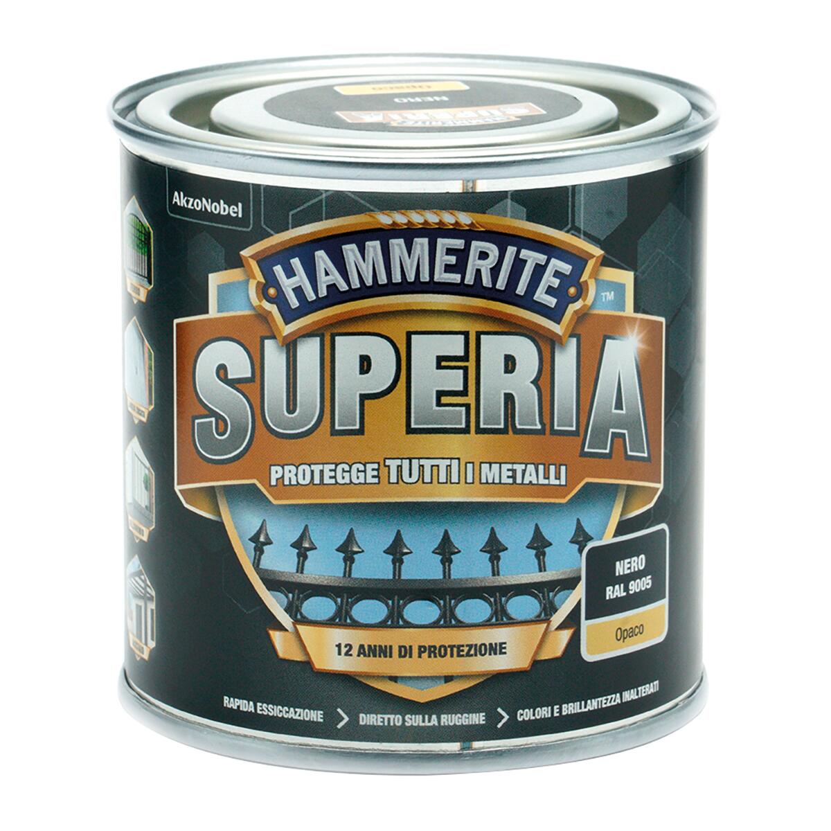 Vernice da esterno antiruggine per ferro HAMMERITE Superia nero opaco, 0.25 l - 3