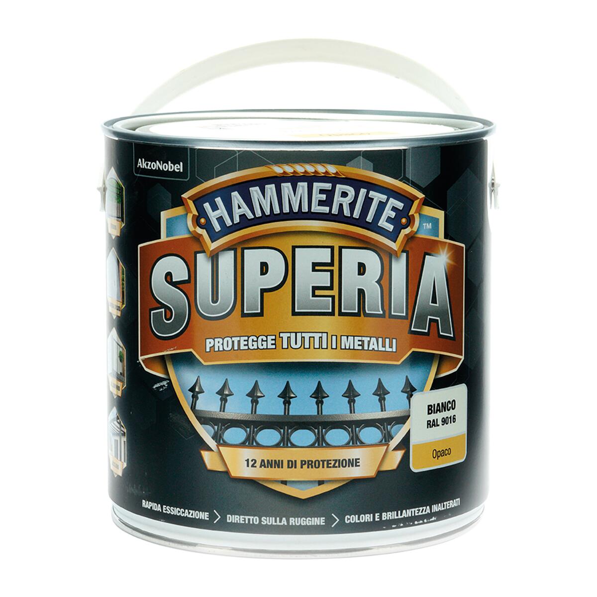 Vernice da esterno antiruggine per ferro HAMMERITE Superia bianco opaco, 2.5 l - 3