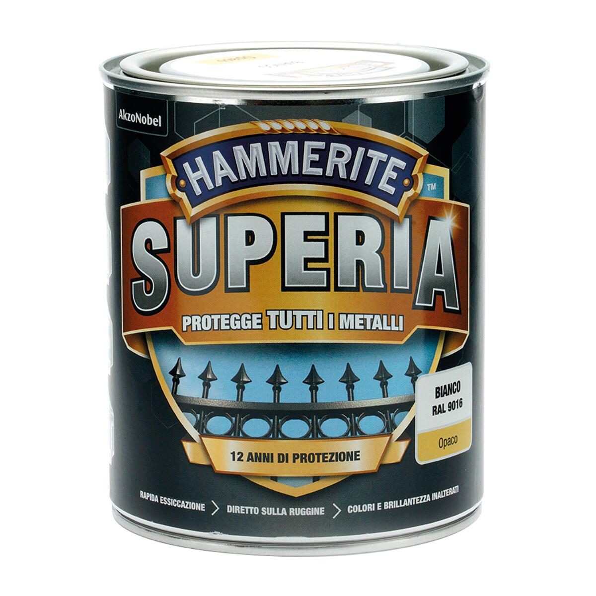 Vernice da esterno antiruggine per ferro HAMMERITE Superia bianco opaco, 0.75 l - 3