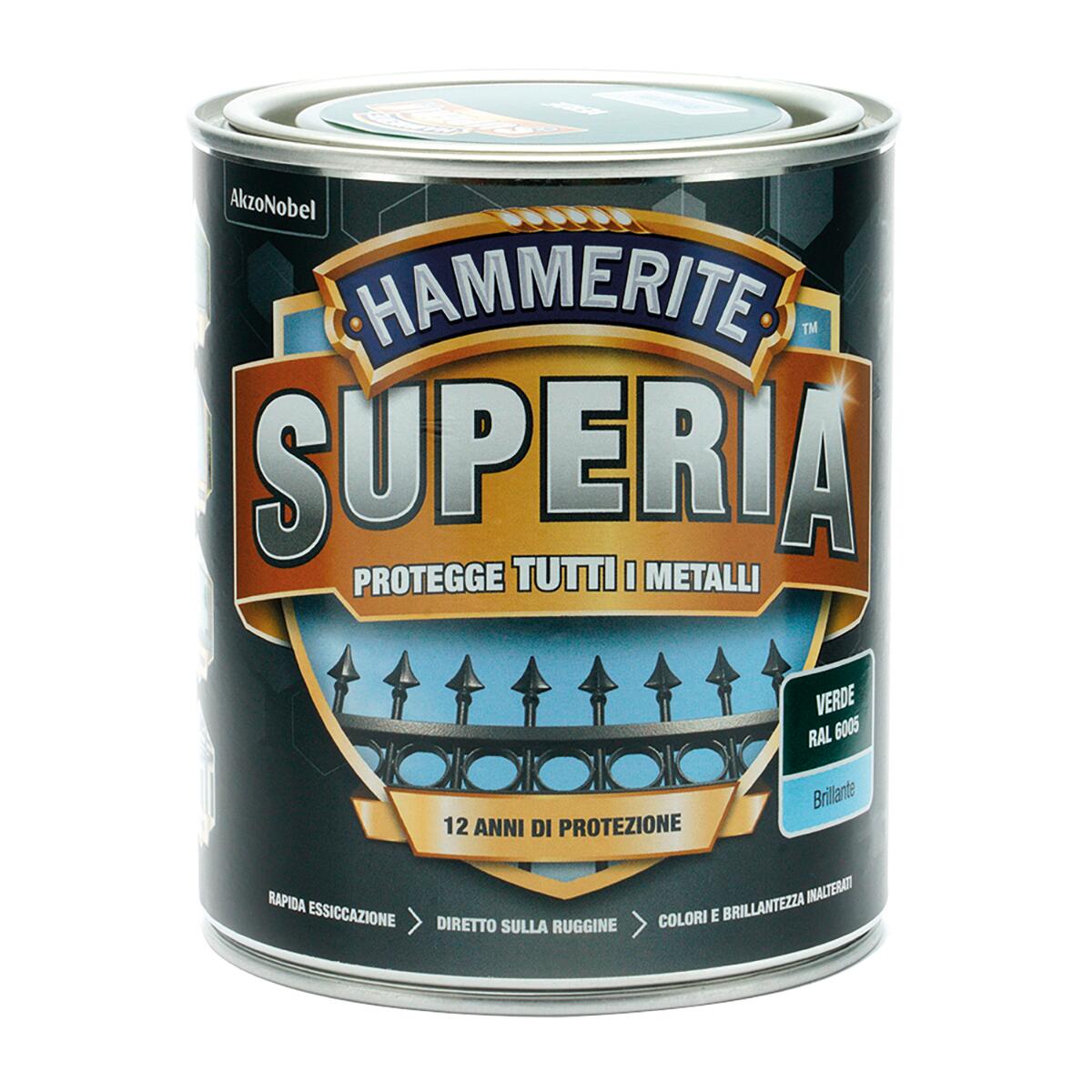 Vernice da esterno antiruggine per ferro HAMMERITE Superia verde lucido, 0.75 l - 3