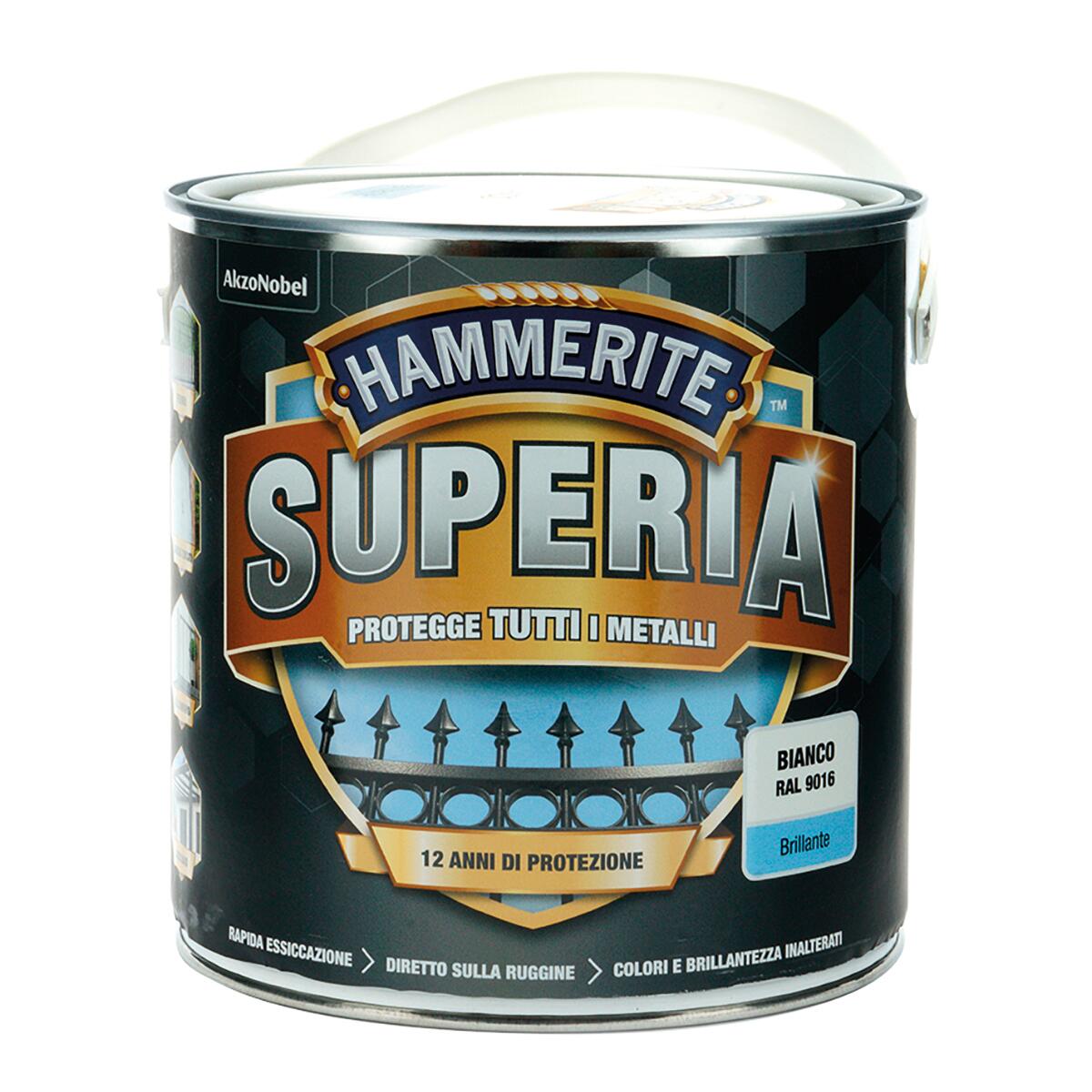 Vernice da esterno antiruggine per ferro HAMMERITE Superia bianco lucido, 2.5 l - 3