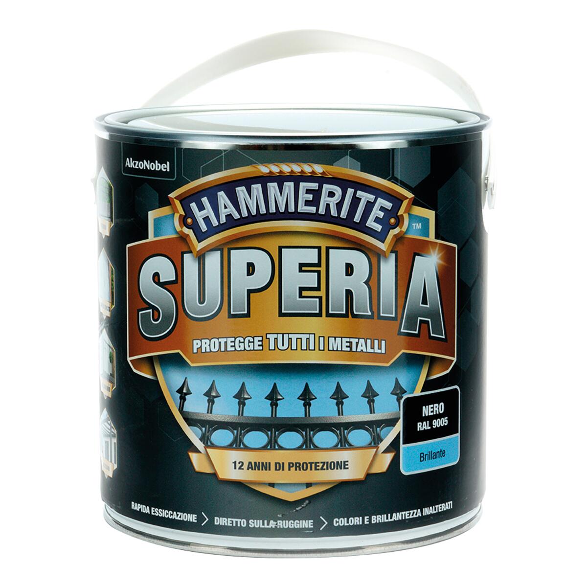 Vernice da esterno antiruggine per ferro HAMMERITE Superia nero lucido, 2.5 l - 3