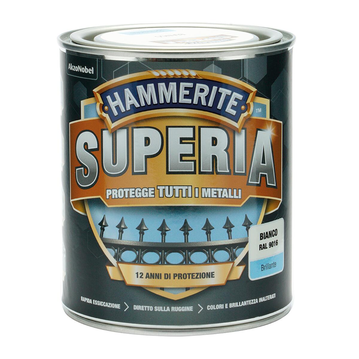 Vernice da esterno antiruggine per ferro HAMMERITE Superia bianco lucido, 0.75 l - 3