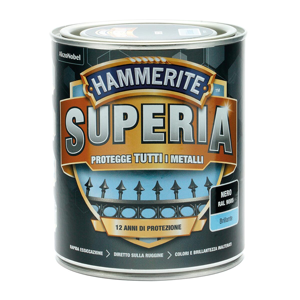 Vernice da esterno antiruggine per ferro HAMMERITE Superia nero lucido, 0.75 l - 3