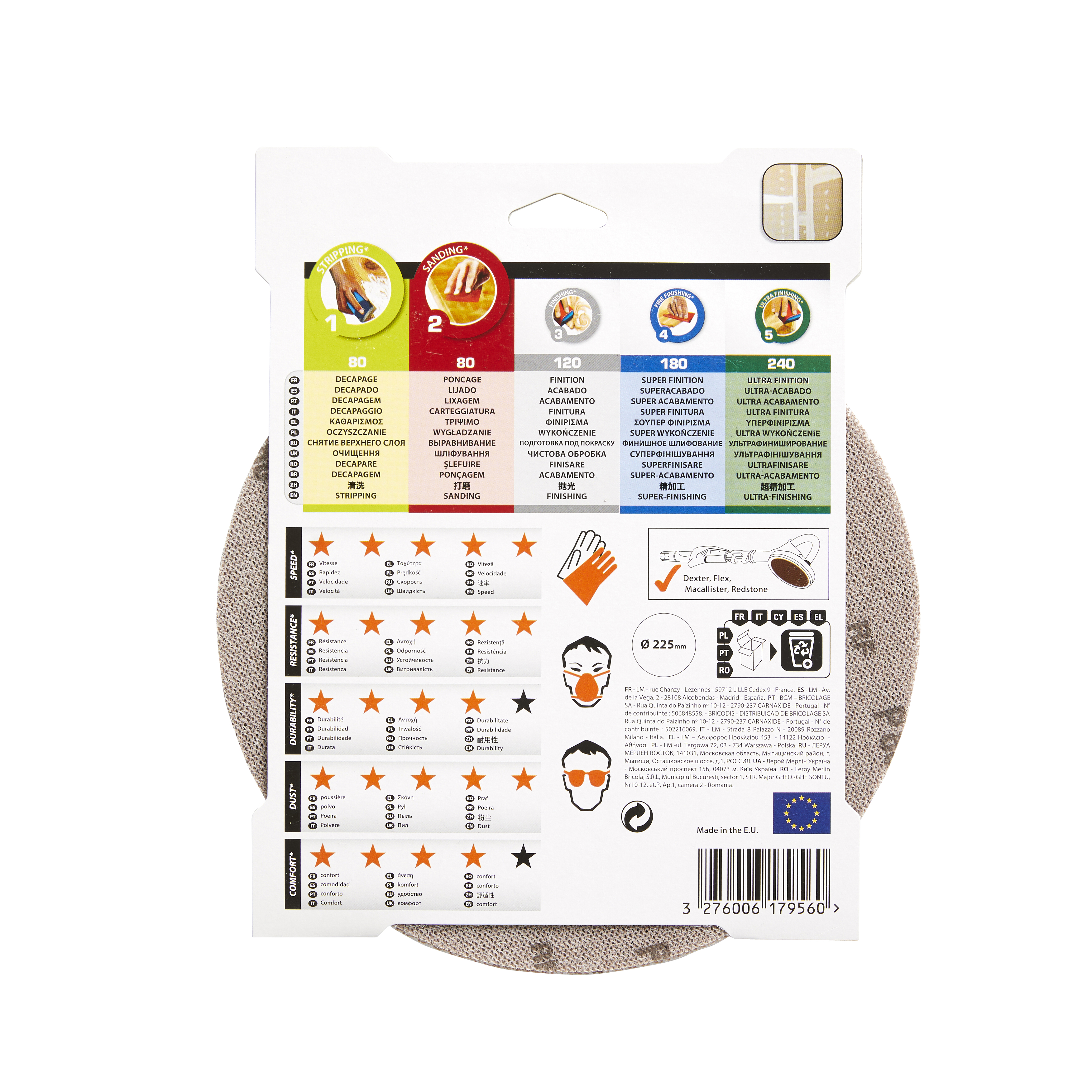 Lot de 3 disques abrasifs maille, DEXTER PRO, diam 225mm grain 80 - 5