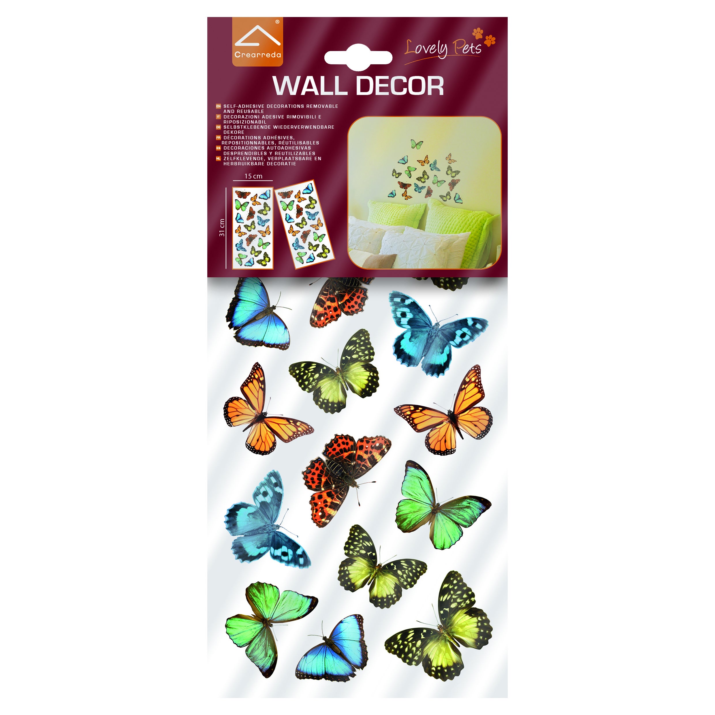 Sticker Farfalle 15.5x34 cm multicolore, confezione da 2 fogli - 3