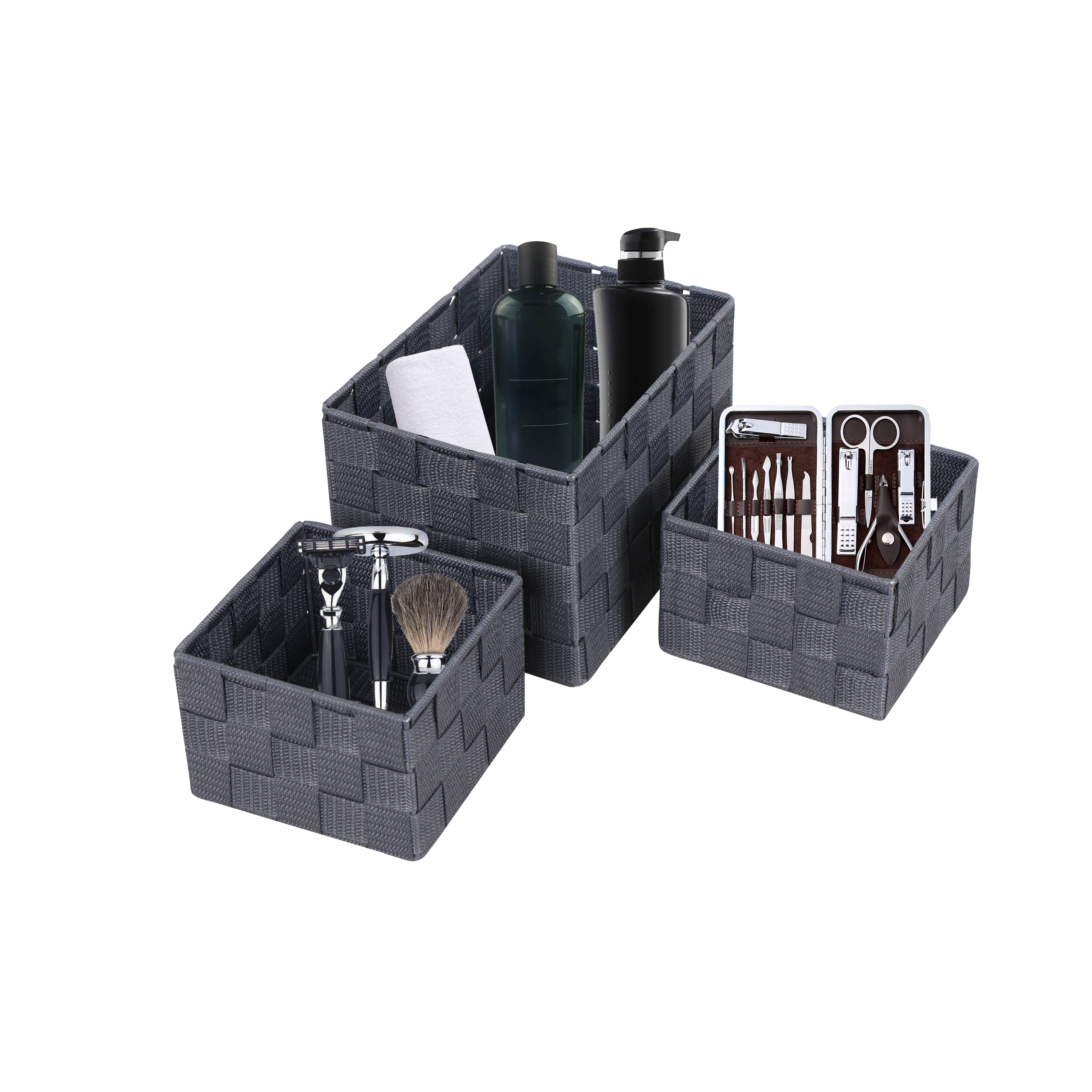 Lot de 3 paniers gris l.15 x P.20 x H.13.5 cm SENSEA - 4