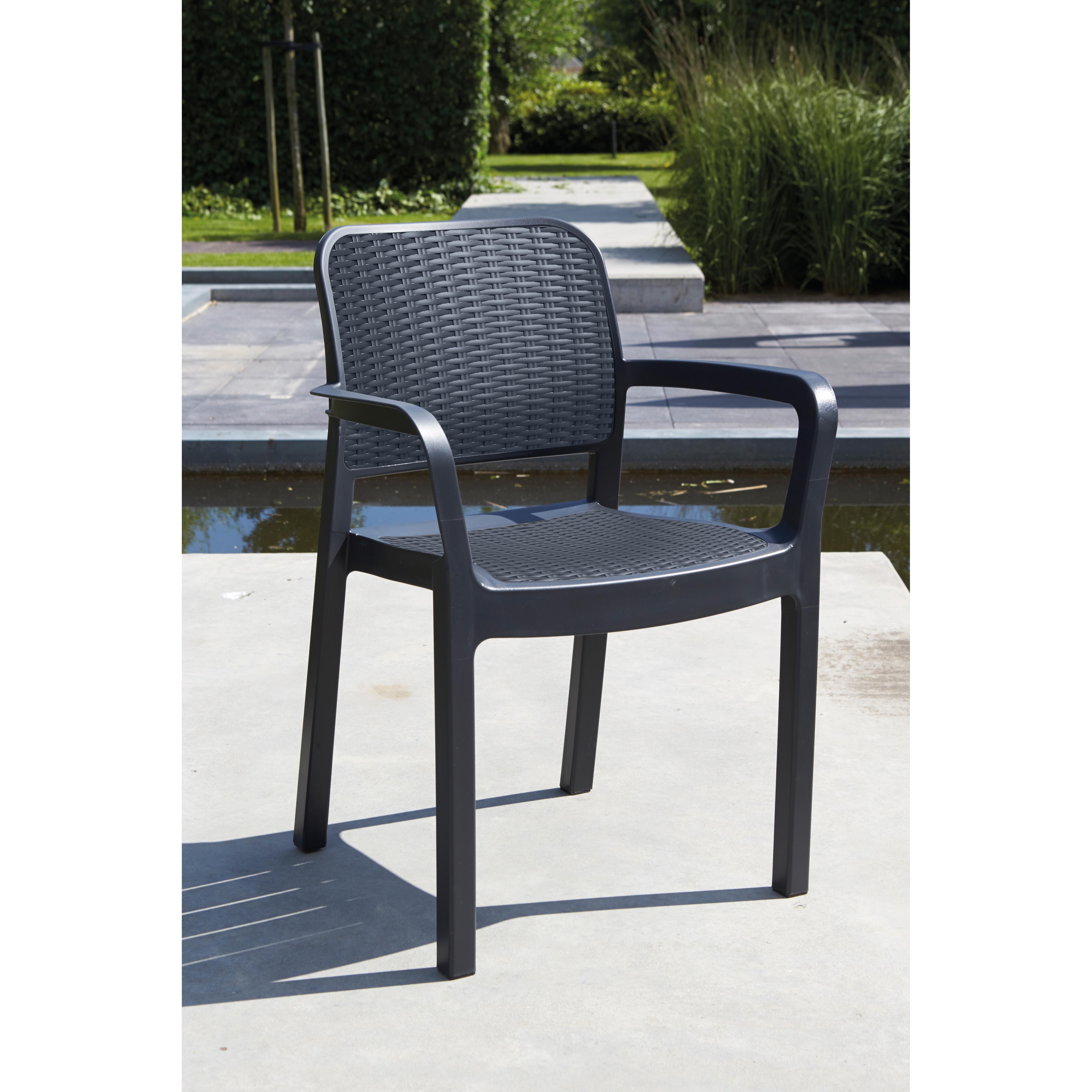 Sedia da giardino con braccioli Bella KETER, struttura e seduta in polipropilene antracite - 4