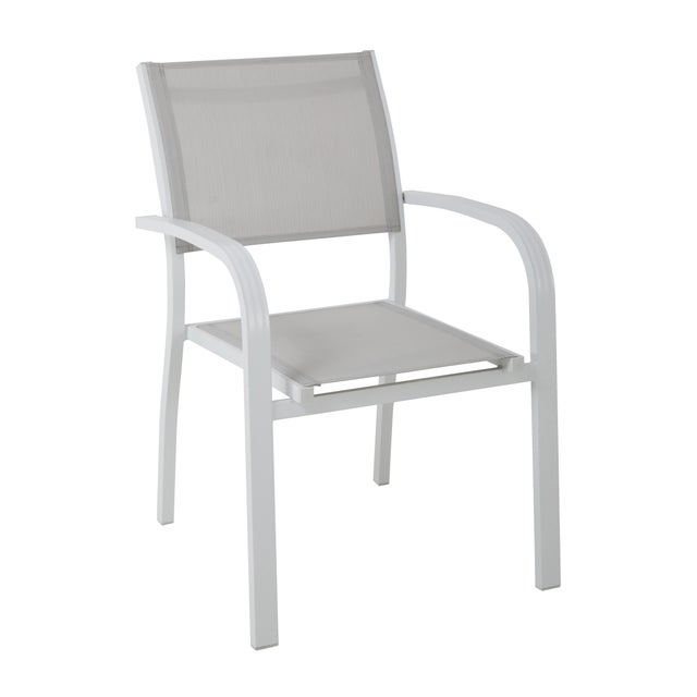 Sedia da giardino in alluminio con braccioli Viareggio, seduta in textilene bianco