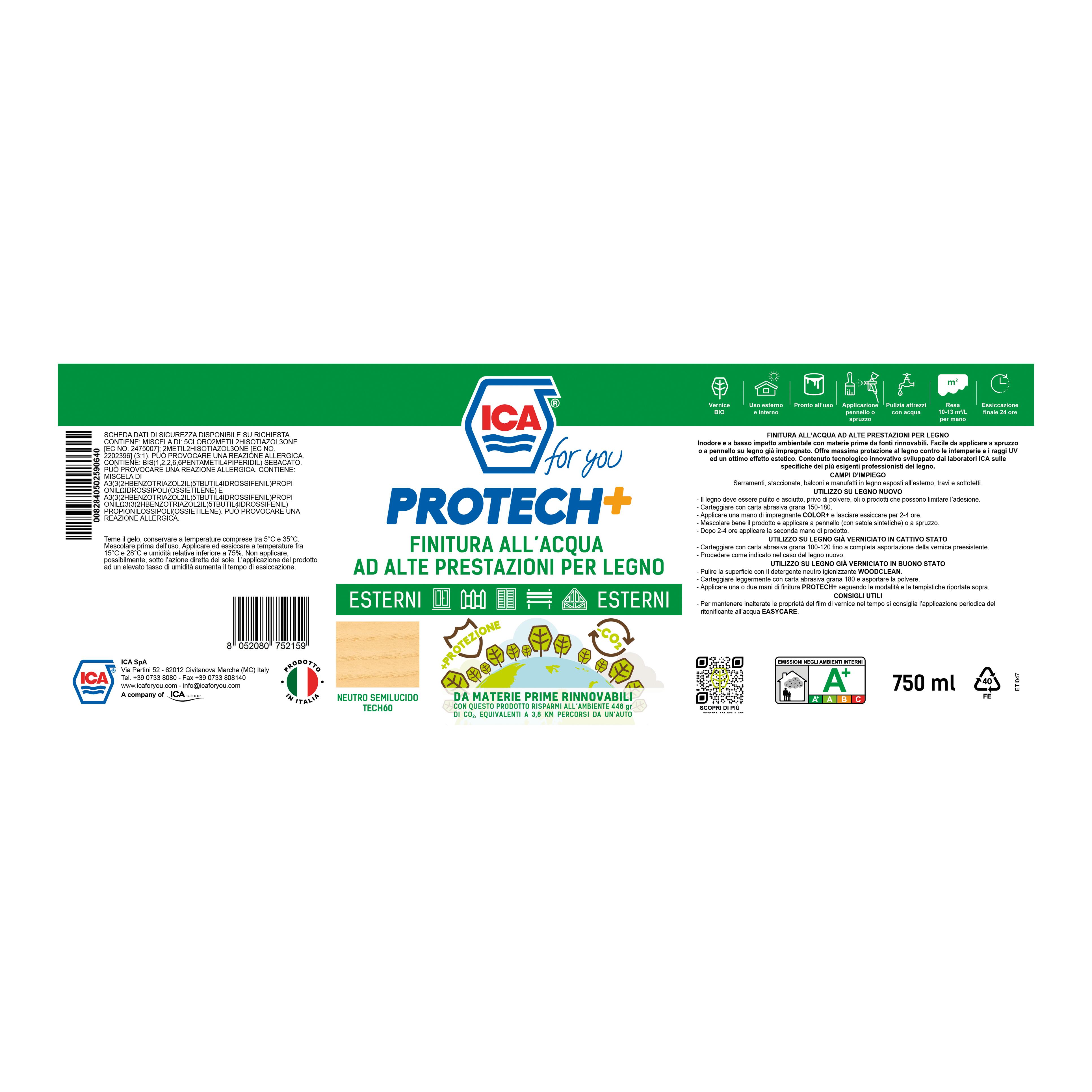 Vernice per legno da esterno a base acqua ICA FOR YOU PROTECH+ incolore semi-lucido 0.75 lt, 14 anni di protezione. - 5
