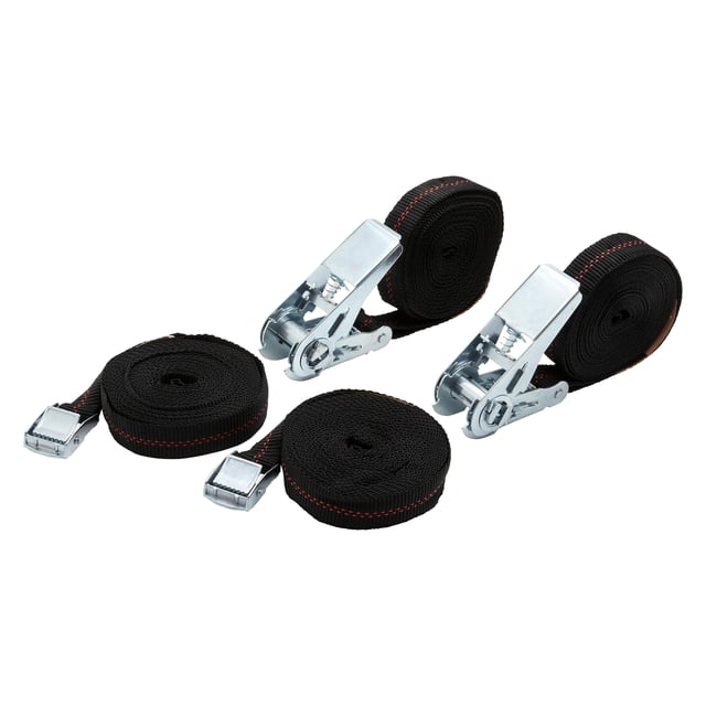 Lot de 2 sangles à cliquet 25mmX5m et 2 sangles à boucle 25mmX2.5m