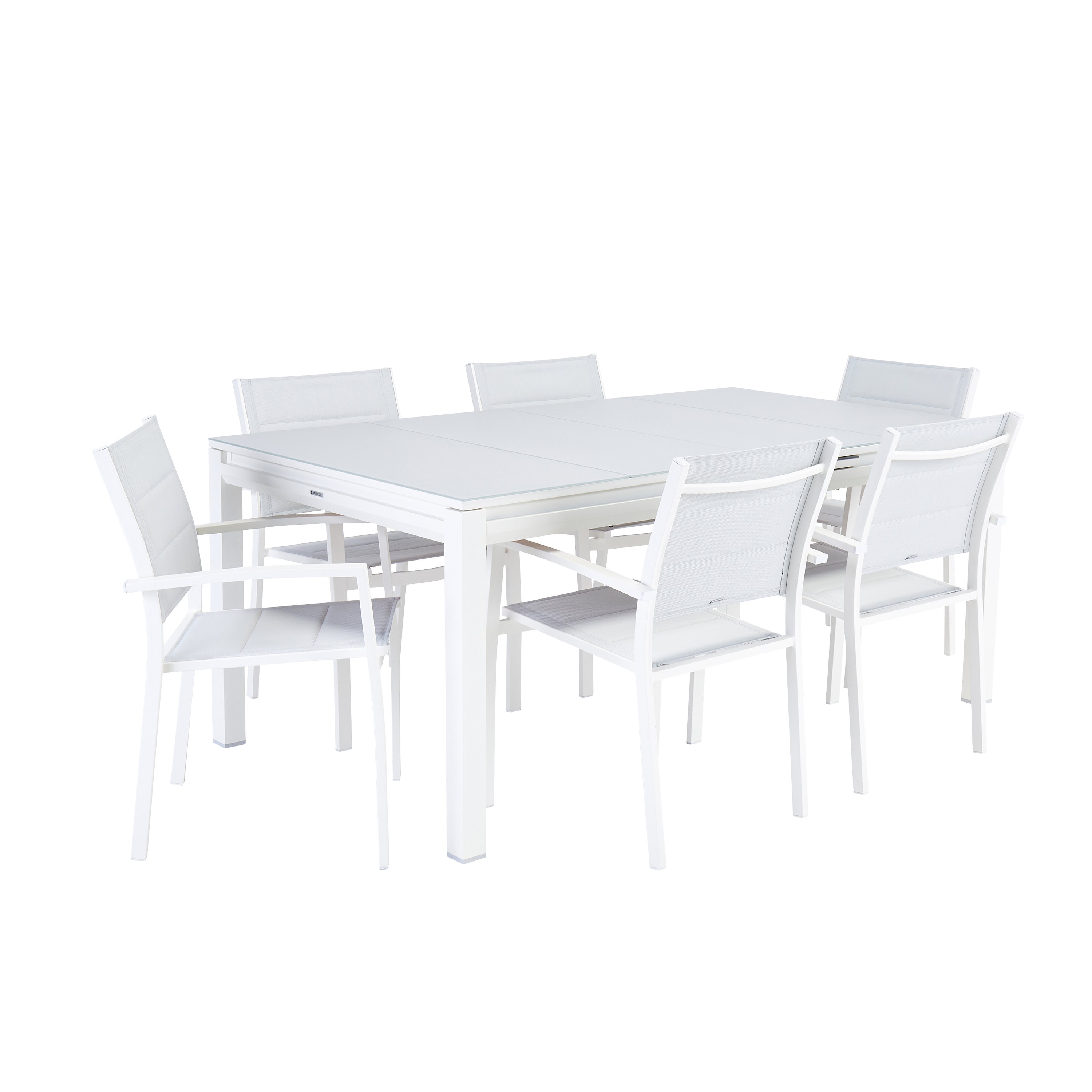 Tavolo da giardino allungabile Odyssea II NATERIAL in alluminio bianco con piano in vetro per 6 persone 180/240x100cm - 8