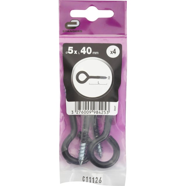 Lot de 4 Pitons à visser acier STANDERS, Diam.5 x L.40 mm