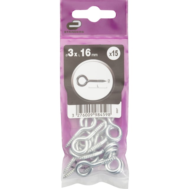 15 pitons à visser acier zingué, Diam.3 x L.16 mm, STANDERS
