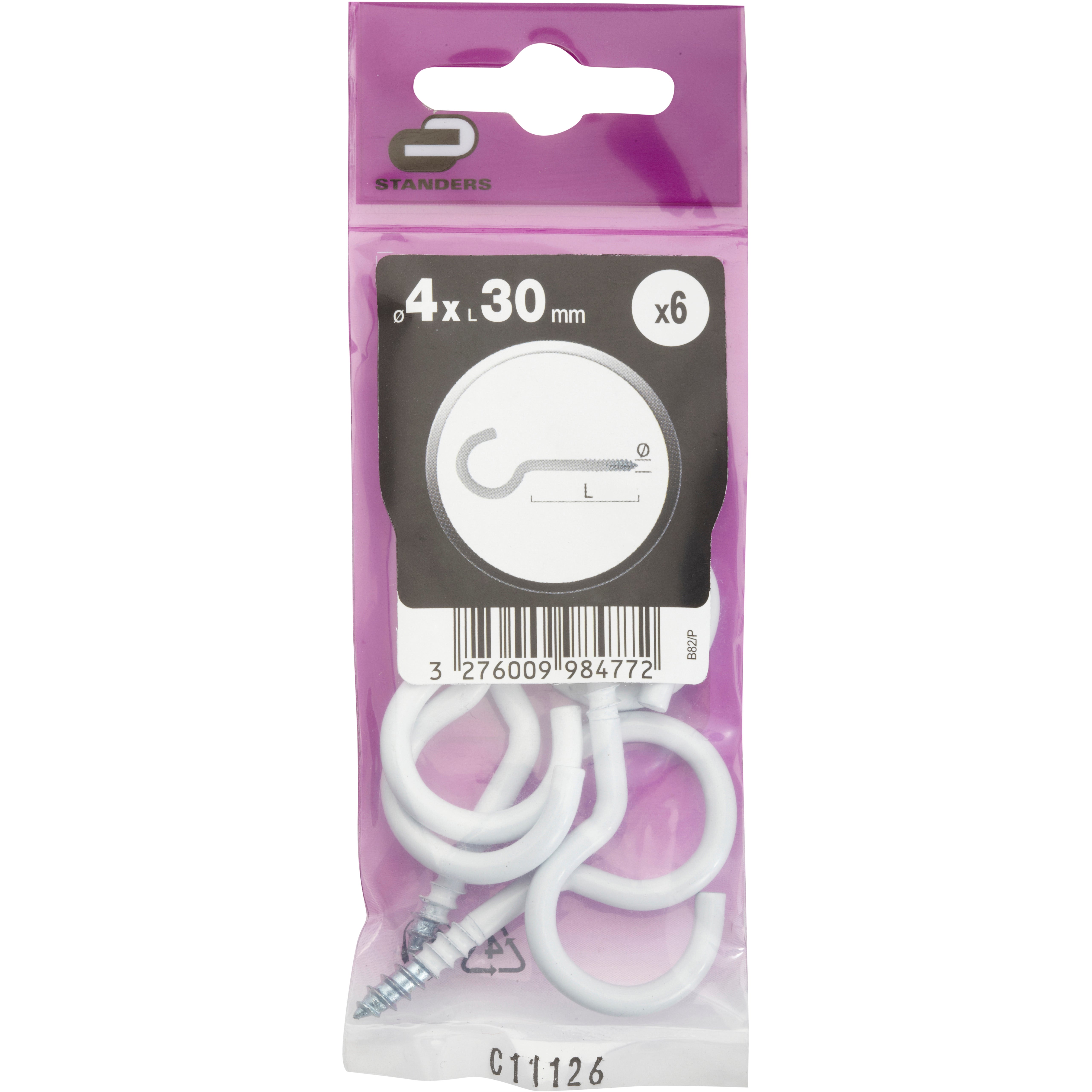 Lot de 6 crochets à visser acier STANDERS, Diam.4 x L.30 mm - 5