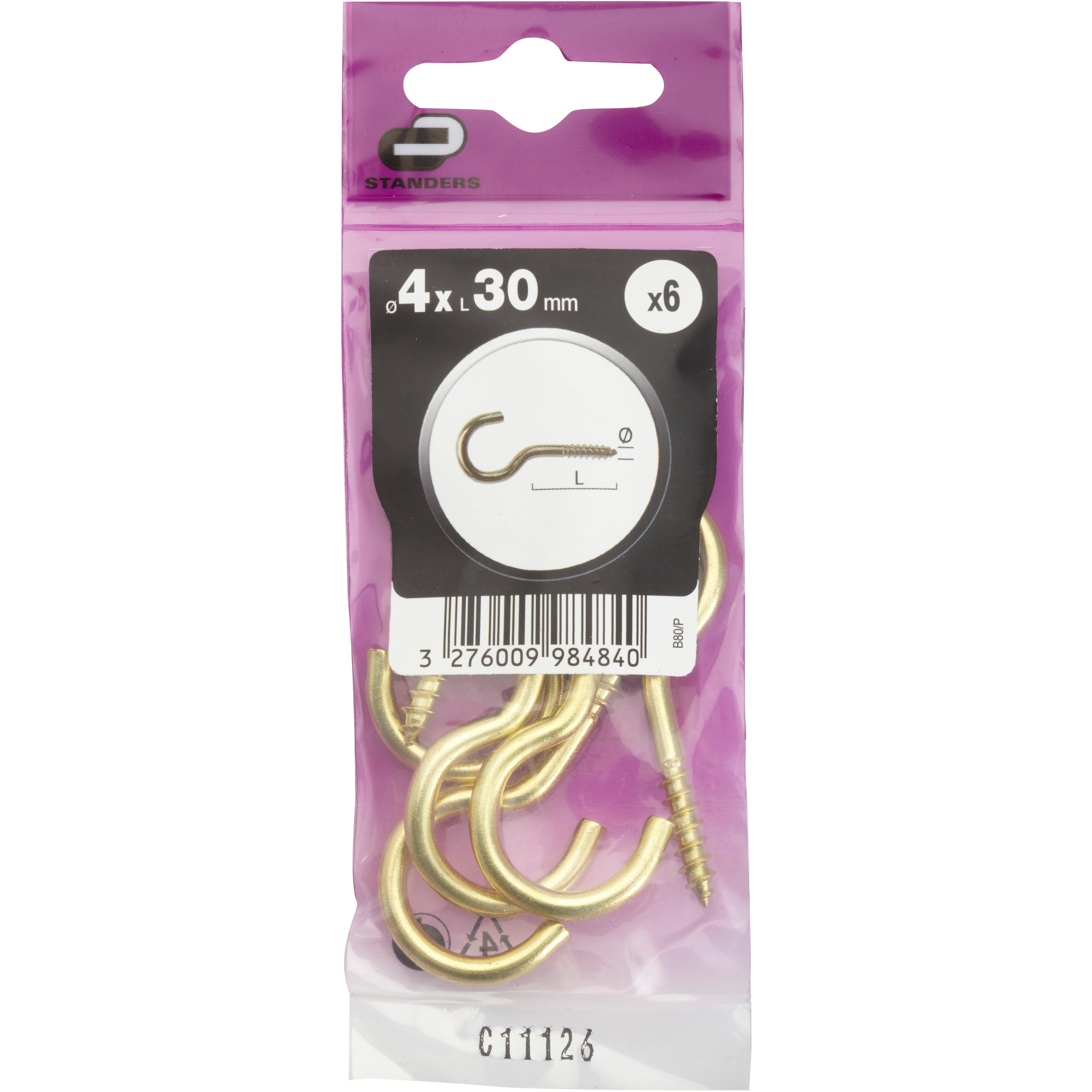 Lot de 6 crochets à visser laiton STANDERS, Diam.4 x L.30 mm - 5